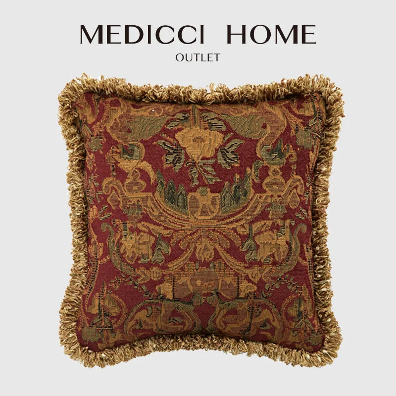 Medicci Home-funda de cojín con tapiz Retro, hecha a mano, arte Medieval, estilo europeo, funda de almohada decorativa para sofá con flecos