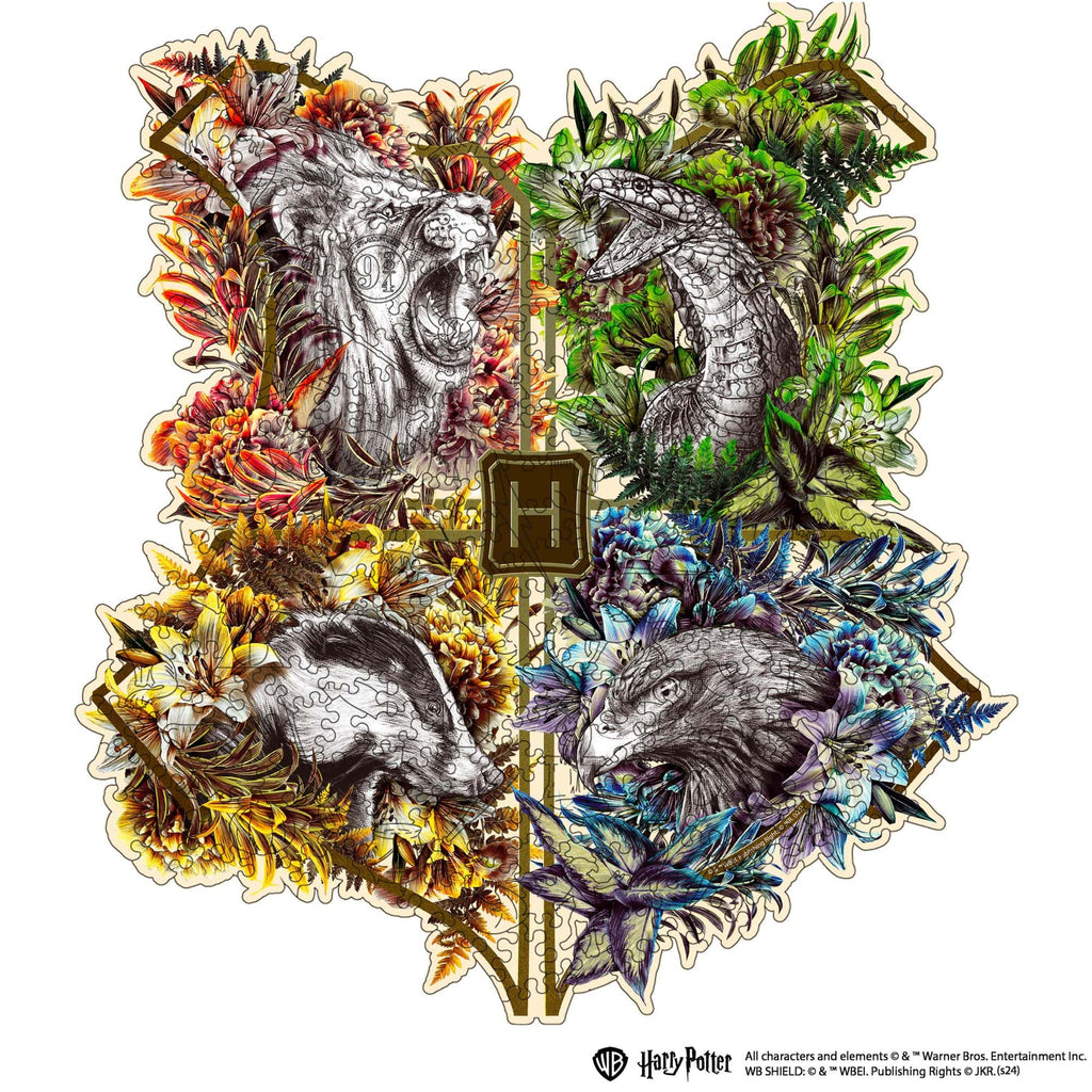 Wooden jigsaw puzzle Harry Potter Hogwarts™ Houses (Flowery)