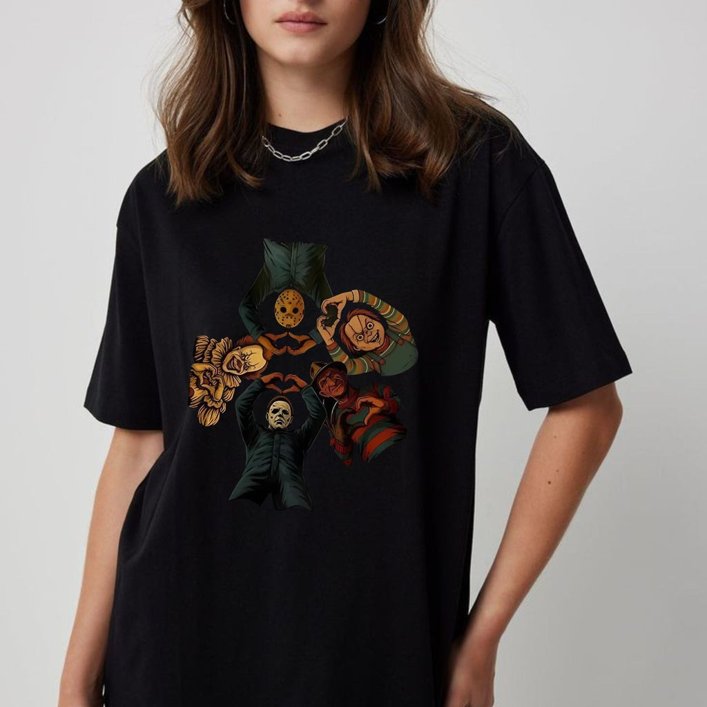 "Horror Friends" Halloween T-Shirt - Iconic Serial Killers Graphic Tee, Y2K Nostalgia Apparel