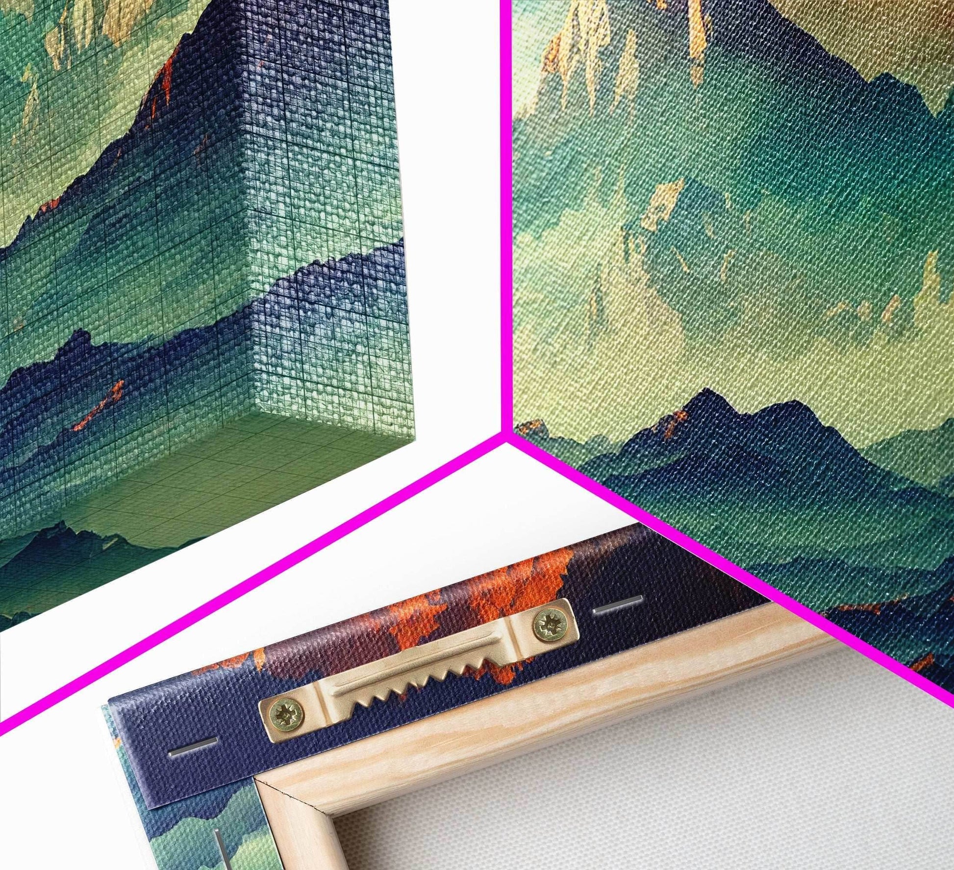 Beautiful Fantasy Mountain Landscape With Orange Clouds, Framed Canvas Print, Ready To Hang Panoramic Wall Decorr - 10x30 Inches / Gallery Wrap Canvas - Ready To Hang