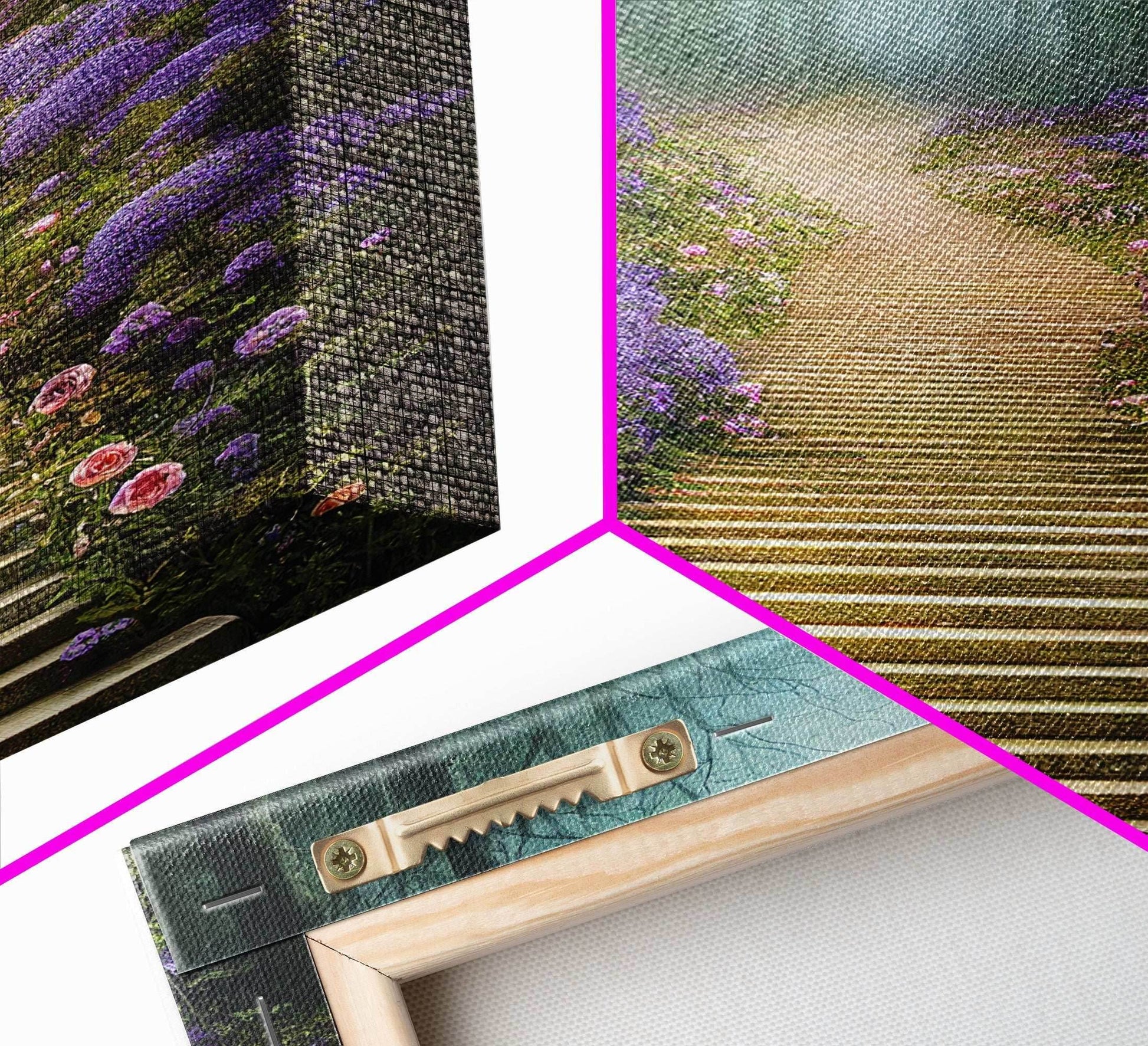 Lavender Lined Stairs Leading To The Haunted Forest, Fantasy Wall Art, framed canvas print, framed art - 8x12 Inches / Gallery Wrap Canvas - Ready To Hang