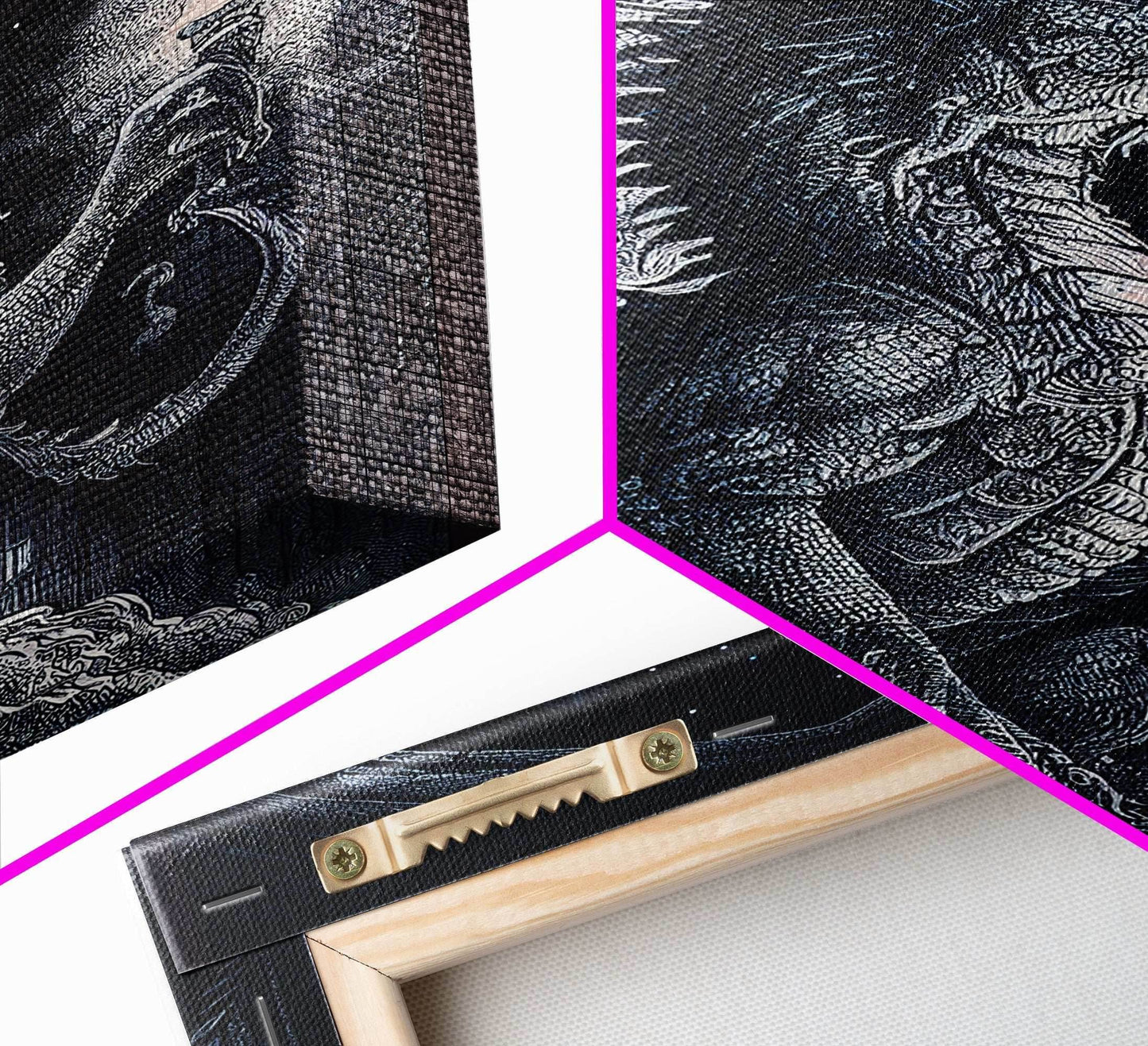 Black and white fantasy dragon, framed canvas print - 8x12 Inches / Gallery Wrap Canvas - Ready To Hang