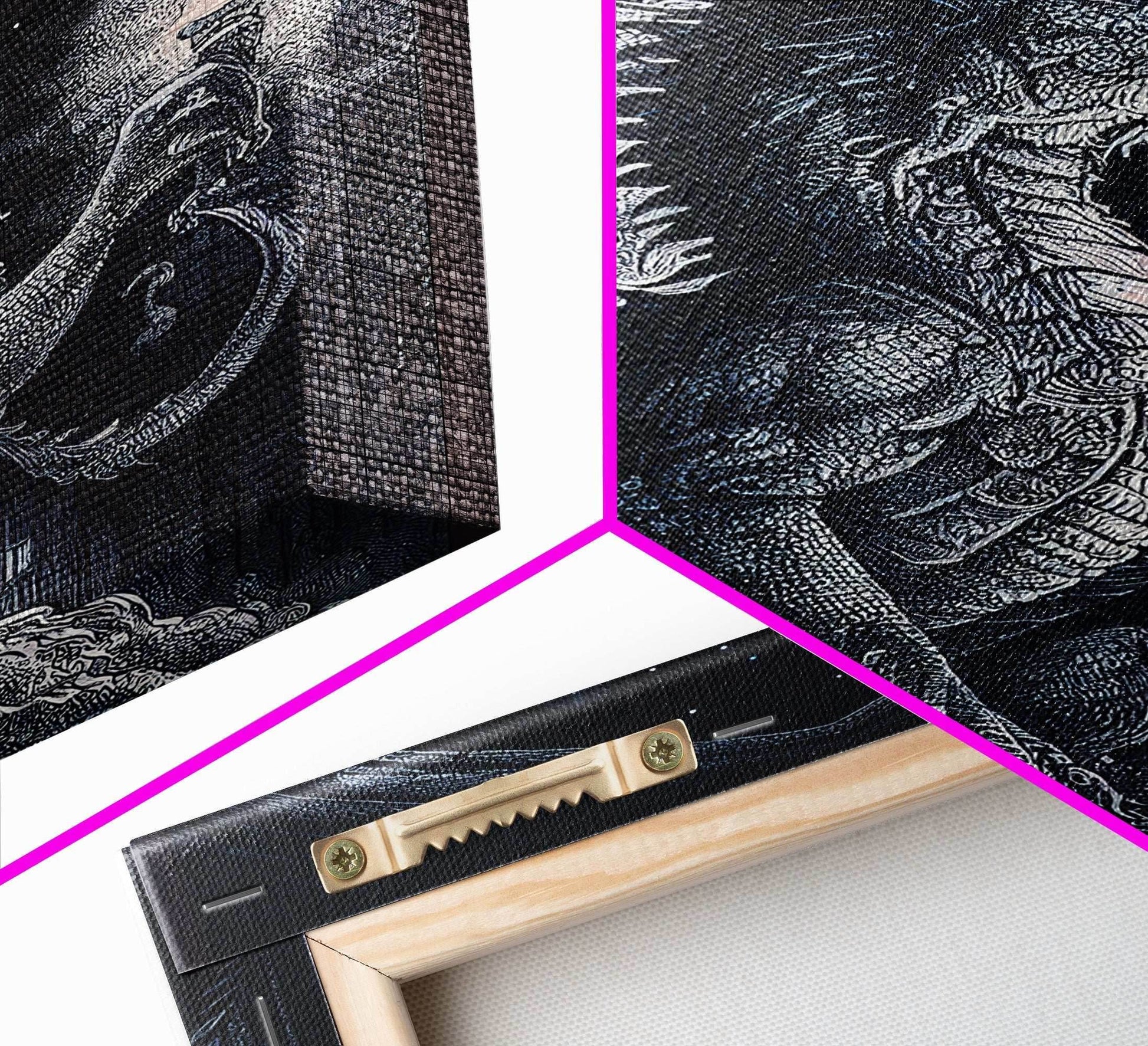 Black and white fantasy dragon, framed canvas print - 8x12 Inches / Gallery Wrap Canvas - Ready To Hang