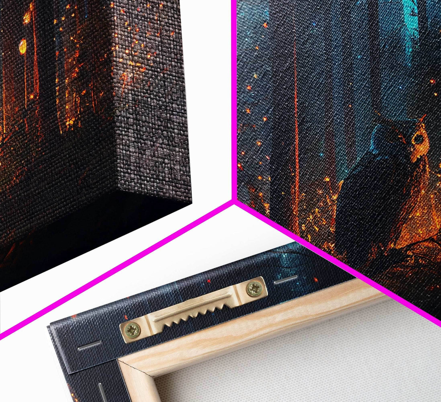 Fantasy forest art, Fireflies and the owl at midnight, framed canvas art, framed canvas print - 8x12 Inches / Gallery Wrap Canvas - Ready To Hang