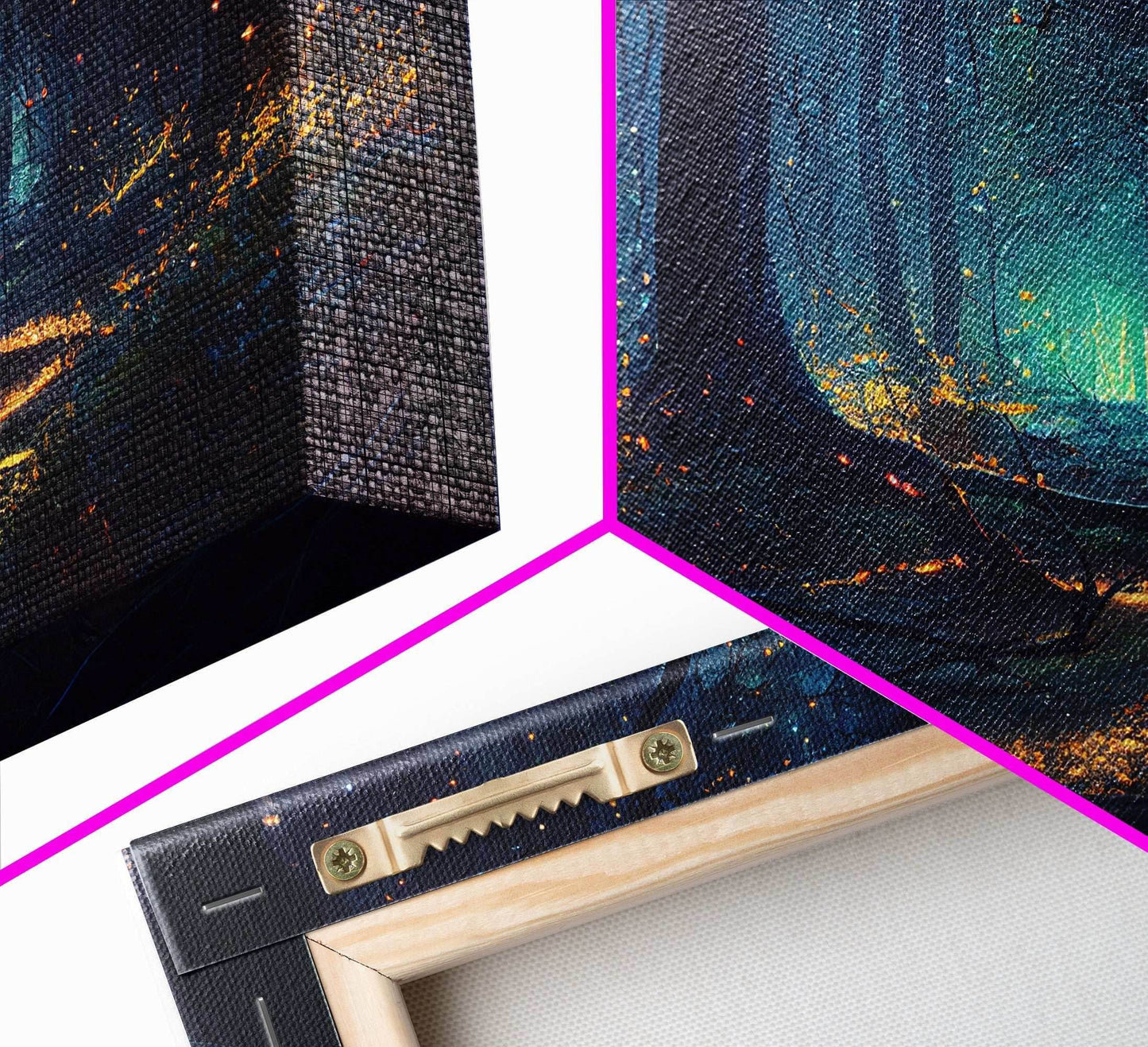 The magical enchanted forest is lit brightly with fireflies at night, framed canvas print, fantasy art - 8x12 Inches / Gallery Wrap Canvas - Ready To Hang