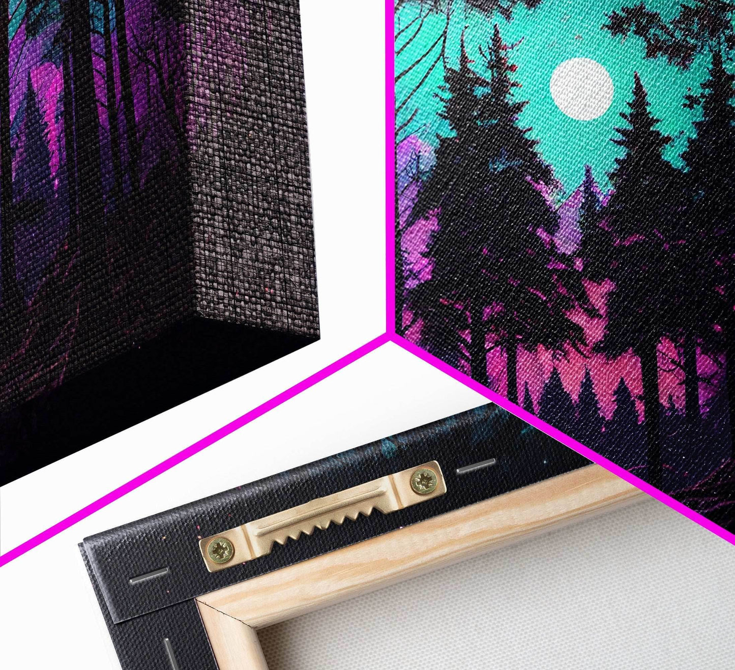 Fantasy forest art, full moon visible through the trees, framed canvas print, framed wall art - 8x12 Inches / Gallery Wrap Canvas - Ready To Hang