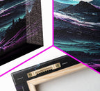 Mythical mountains fantasy art, framed canvas print, full moon over a mystical mountain landscape - 8x12 Inches / Gallery Wrap Canvas - Ready To Hang