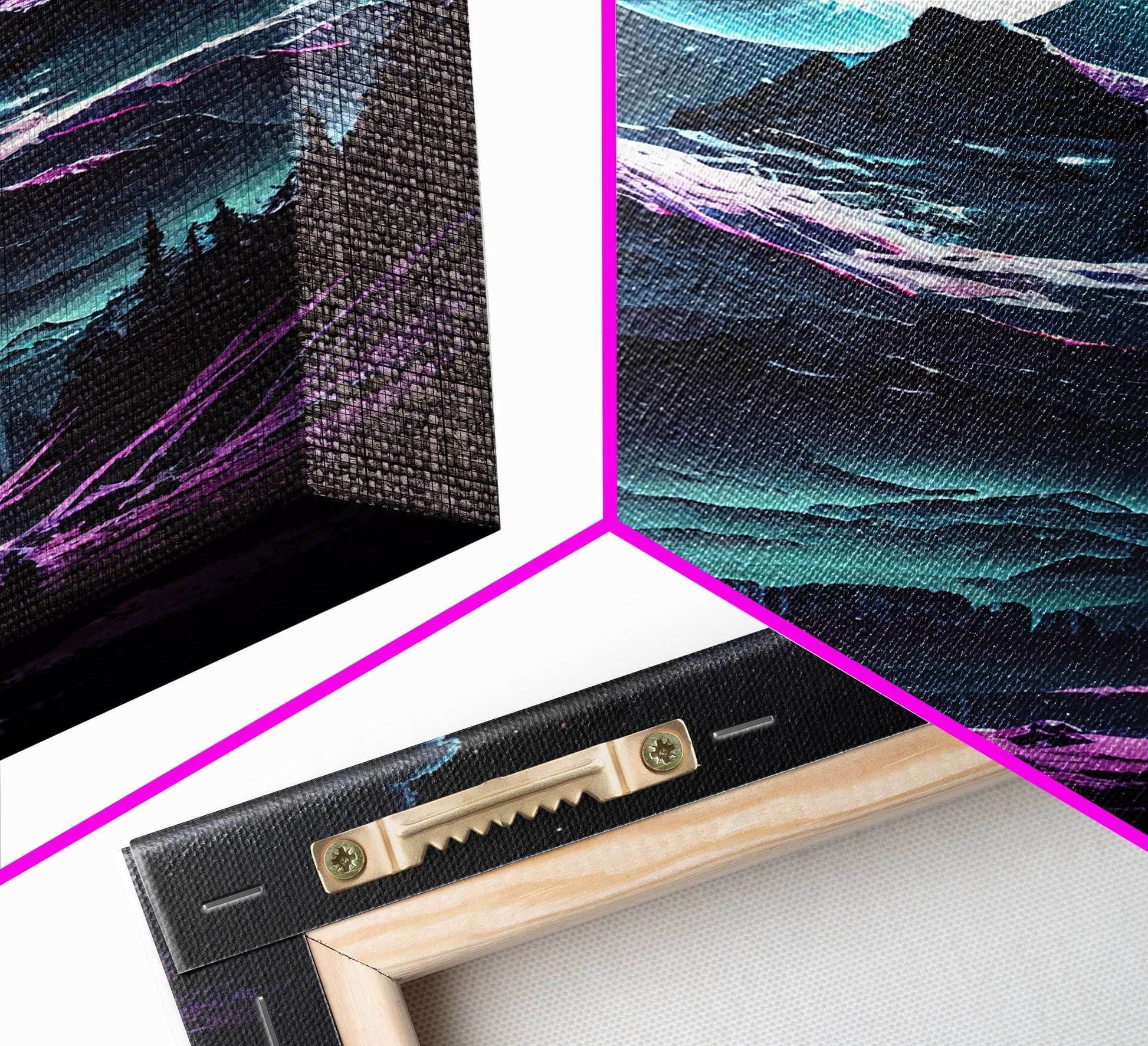 Mythical mountains fantasy art, framed canvas print, full moon over a mystical mountain landscape - 8x12 Inches / Gallery Wrap Canvas - Ready To Hang