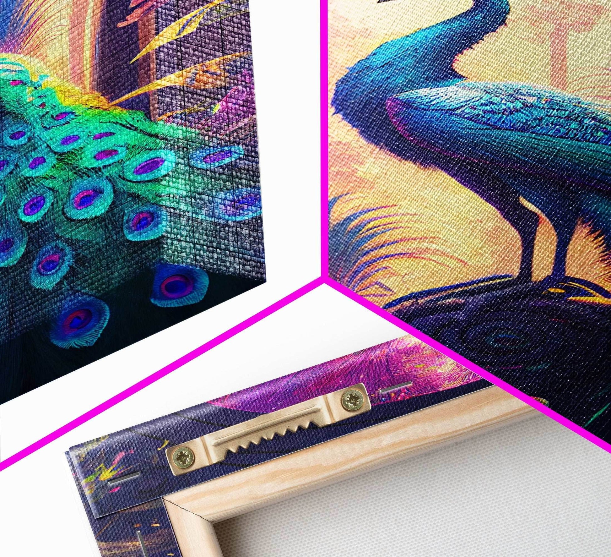 Turquoise peacock art, fantasy decor, framed canvas print - 8x12 Inches / Gallery Wrap Canvas - Ready To Hang