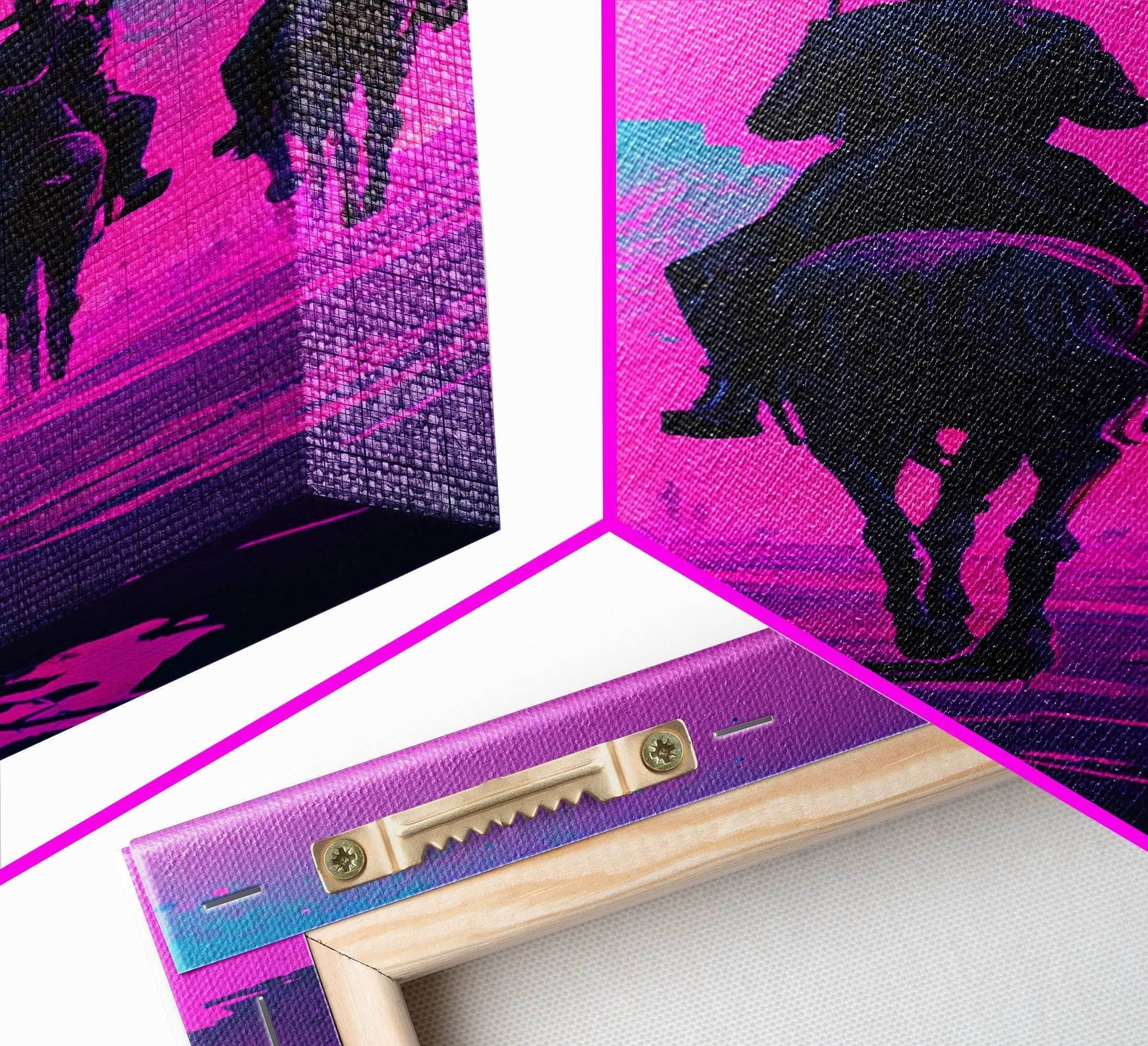 Post-Apocalyptic Cowboys, Vaporwave Aesthetic fantasy art, framed canvas print - 8x12 Inches / Gallery Wrap Canvas - Ready To Hang