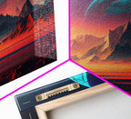 3 Moon Fantasy World, Retro Style Sci-Fi Art, Framed Canvas Print, Futuristic Art, Fantasy Decor - 8x12 Inches / Gallery Wrap Canvas - Ready To Hang