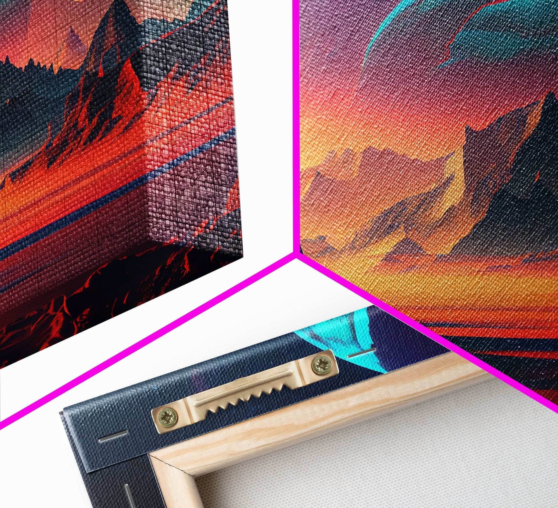 3 Moon Fantasy World, Retro Style Sci-Fi Art, Framed Canvas Print, Futuristic Art, Fantasy Decor - 8x12 Inches / Gallery Wrap Canvas - Ready To Hang