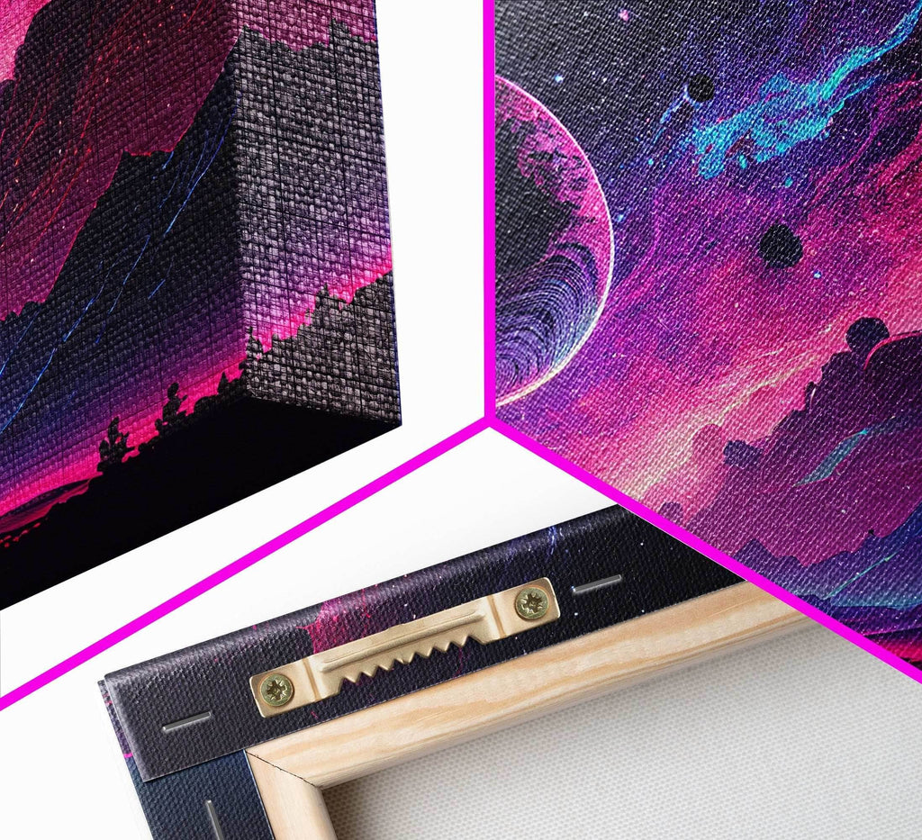 Alien Planet Fantasy Landscape Mountains Pink Voilet Fine Art Print, Wall Art Print, Wall Poster, Wall Décor - 8x12 Inches / Gallery Wrap Canvas - Ready To Hang