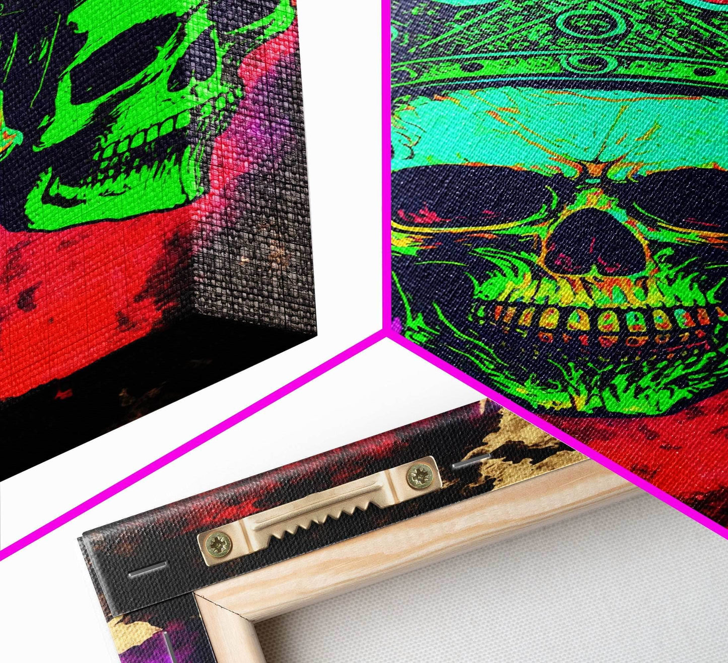 Psychedelic Skull With The Gold Crown, Framed Canvas Print, Unique Fantasy Undead Wall Art, Trippy Art - 8x12 Inches / Gallery Wrap Canvas - Ready To Hang