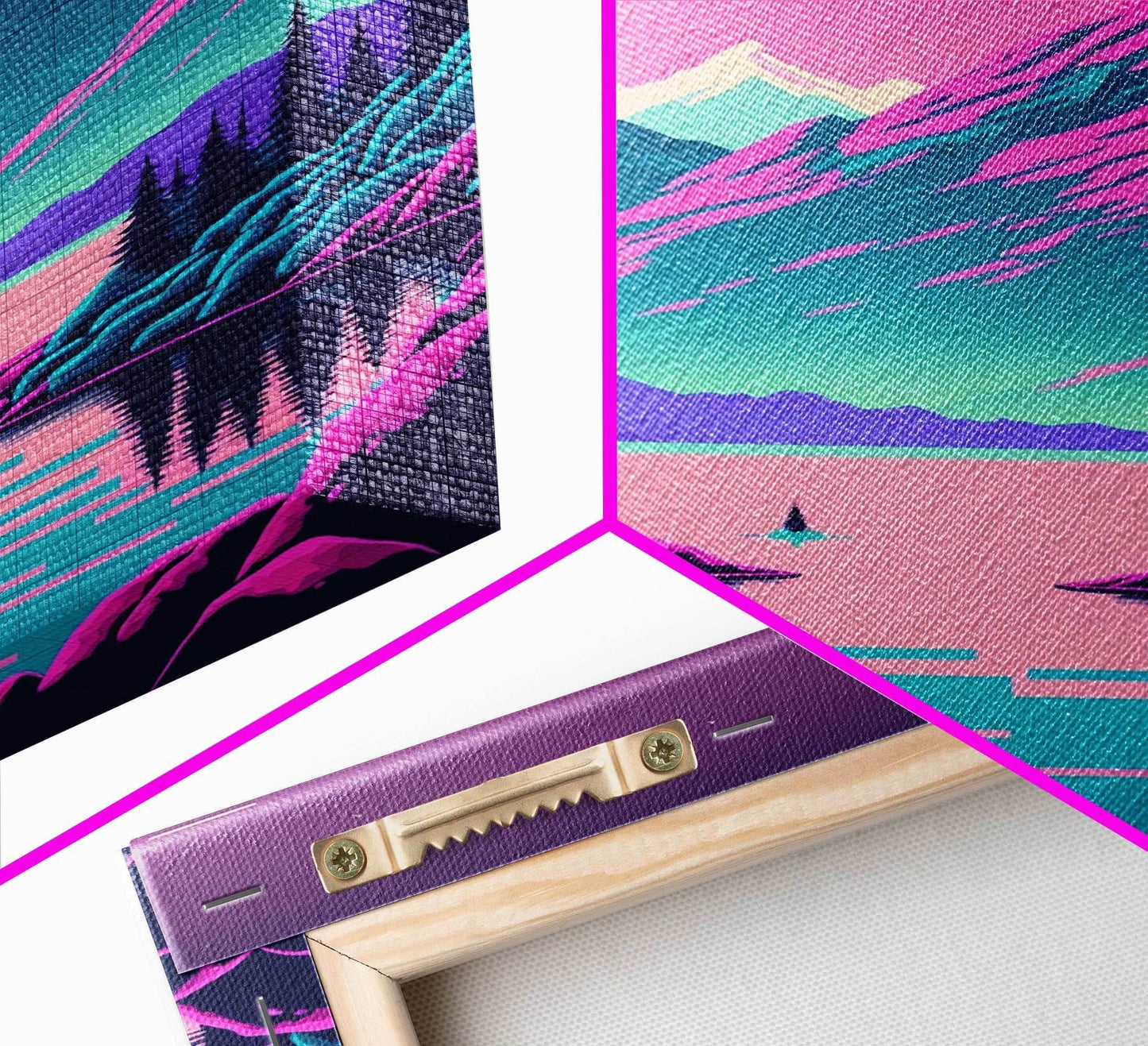 Pink and Purple Fantasy Mountain Art, Framed Canvas Print, Pacific Northwest Inspired Fantasy Art, Pop Art - 8x12 Inches / Gallery Wrap Canvas - Ready To Hang