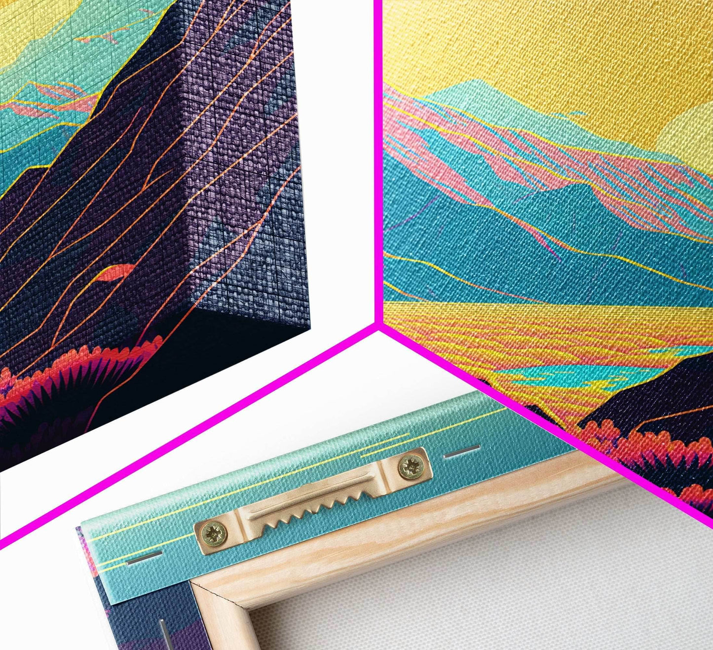 Peach Sunset, Fantasy Mountain Landscape Art, Framed Canvas Print, Minimalist Art Deco Inspired Wall Art - 8x12 Inches / Gallery Wrap Canvas - Ready To Hang