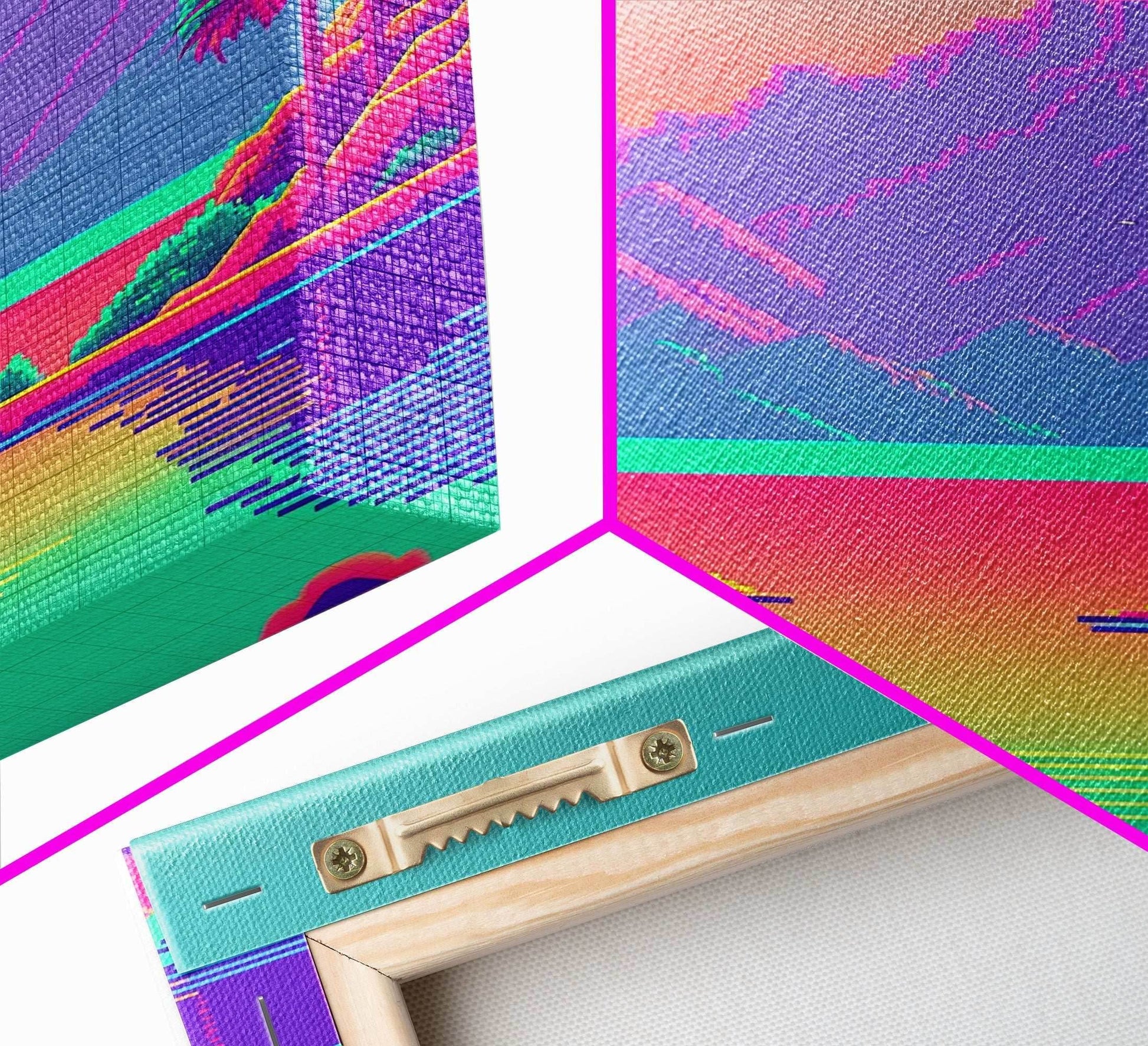 Retro Vaporwave Aesthetic Pixel Art Sunset, Turquoise and Pink Fantasy Landscape Art, Gamer Decor, Game Room Art - 8x12 Inches / Gallery Wrap Canvas - Ready To Hang