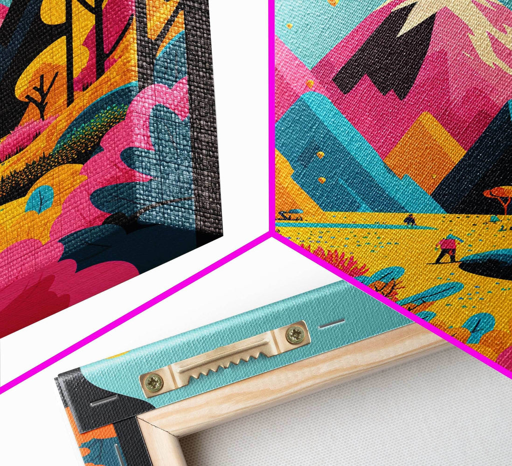 Trendy Pop Art, Surreal / Abstract Mountain Landscape, Fantasy Decor, Framed Canvas Print - 8x12 Inches / Gallery Wrap Canvas - Ready To Hang