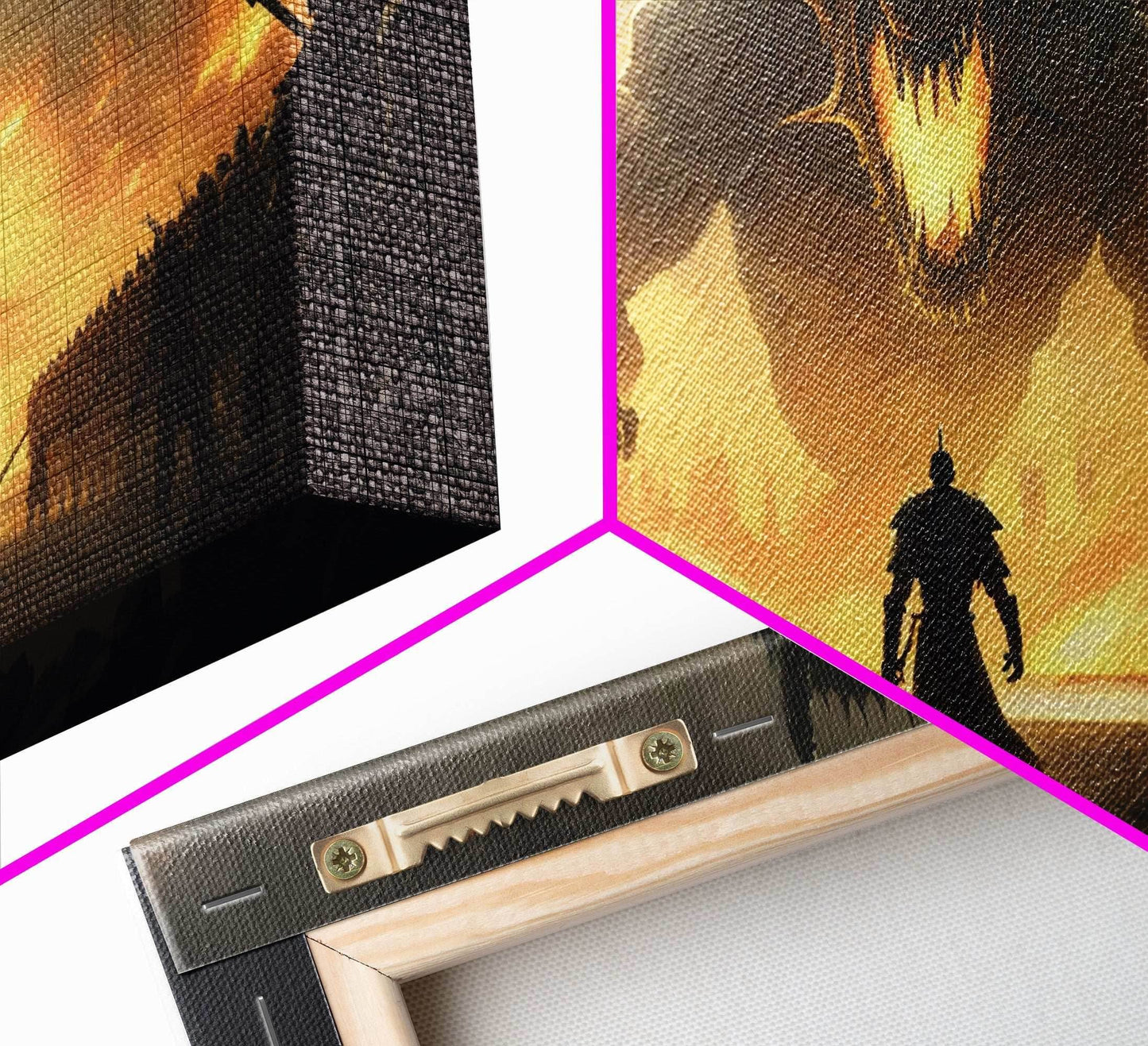Warrior Facing Down a Dragon, Framed Canvas Print, Unique Fantasy Wall Art, In The Time of Dragons - 10x20 Inches / Gallery Wrap Canvas - Ready To Hang
