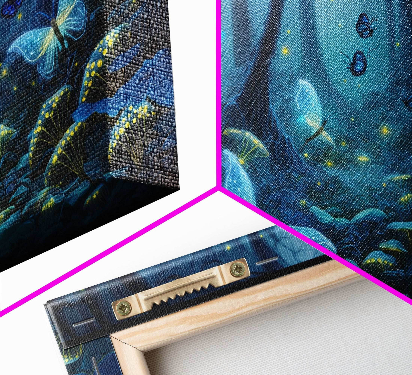 Magical Enchanted Fairy Forest, Fantasy Art, Framed Canvas Print, Bioluminescent Butterflies in an Enchanted Forest, Glowing Art - 10x20 Inches / Gallery Wrap Canvas - Ready To Hang