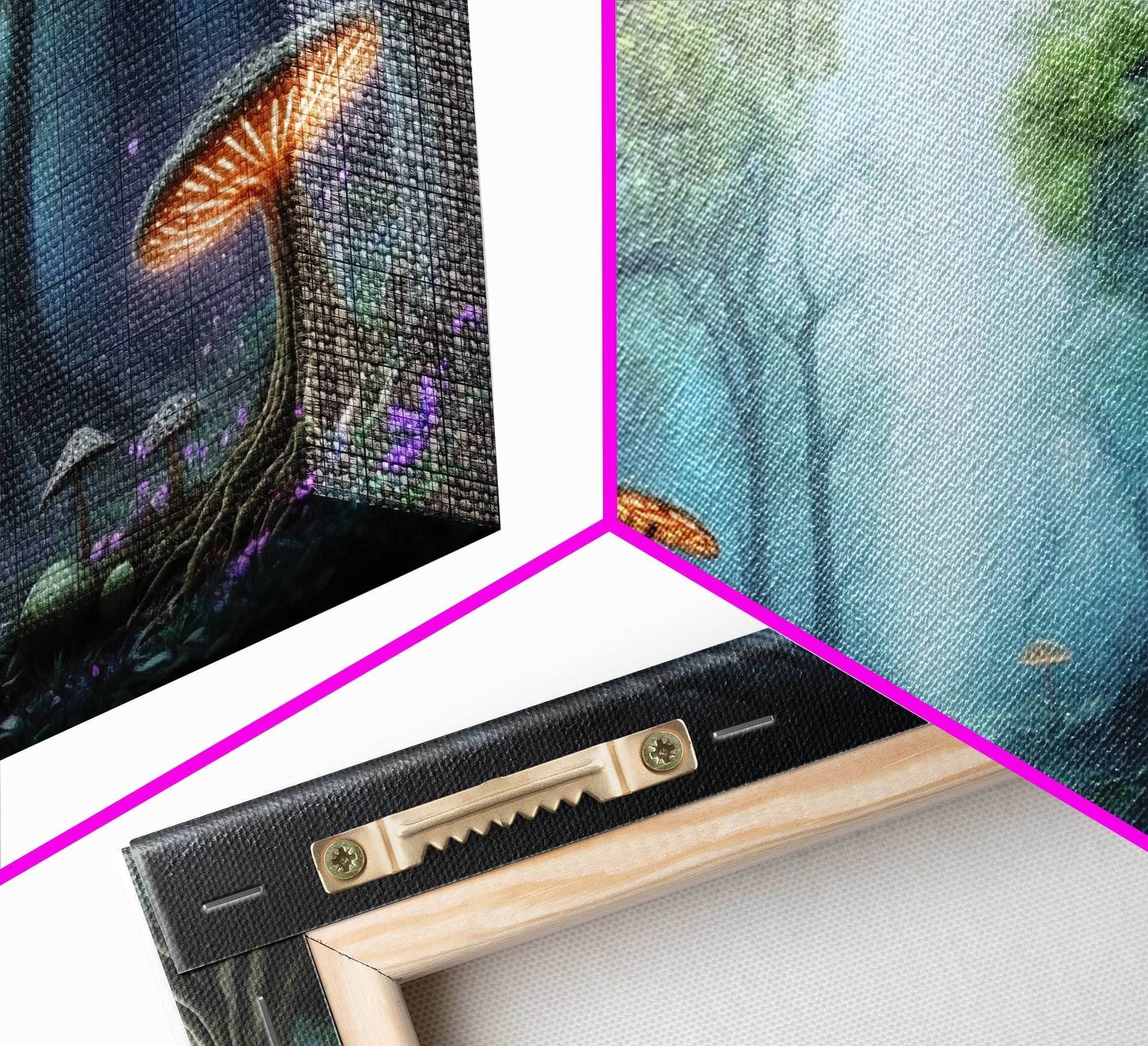 Magical Enchanted Mushroom Forest, Fantasy Art, Framed Canvas Print, Bioluminescent Butterflies in an Enchanted Forest, Glowing Art - 10x20 Inches / Gallery Wrap Canvas - Ready To Hang