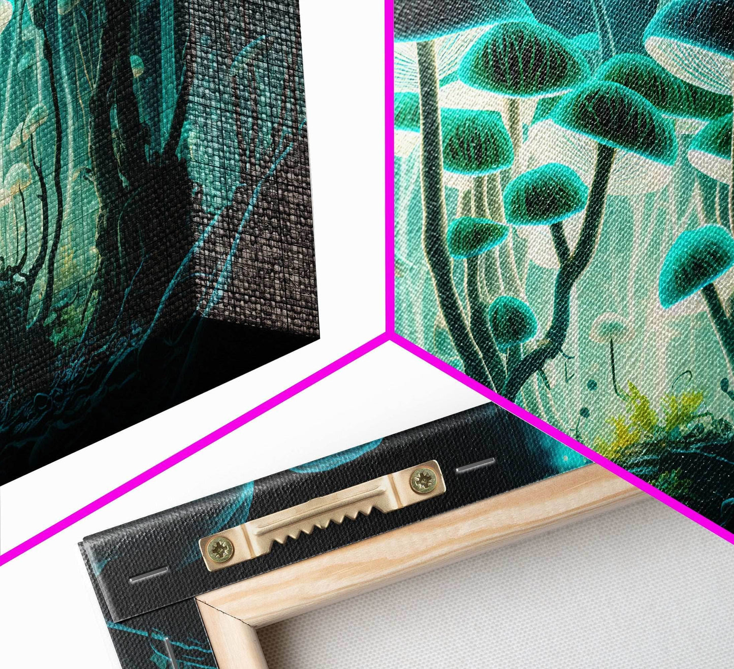 The Forest Floor, Framed Canvas Print, Glowing Mushrooms, Bioluminescent Mushroom Art, Color fantasy wall art - 10x20 Inches / Gallery Wrap Canvas - Ready To Hang