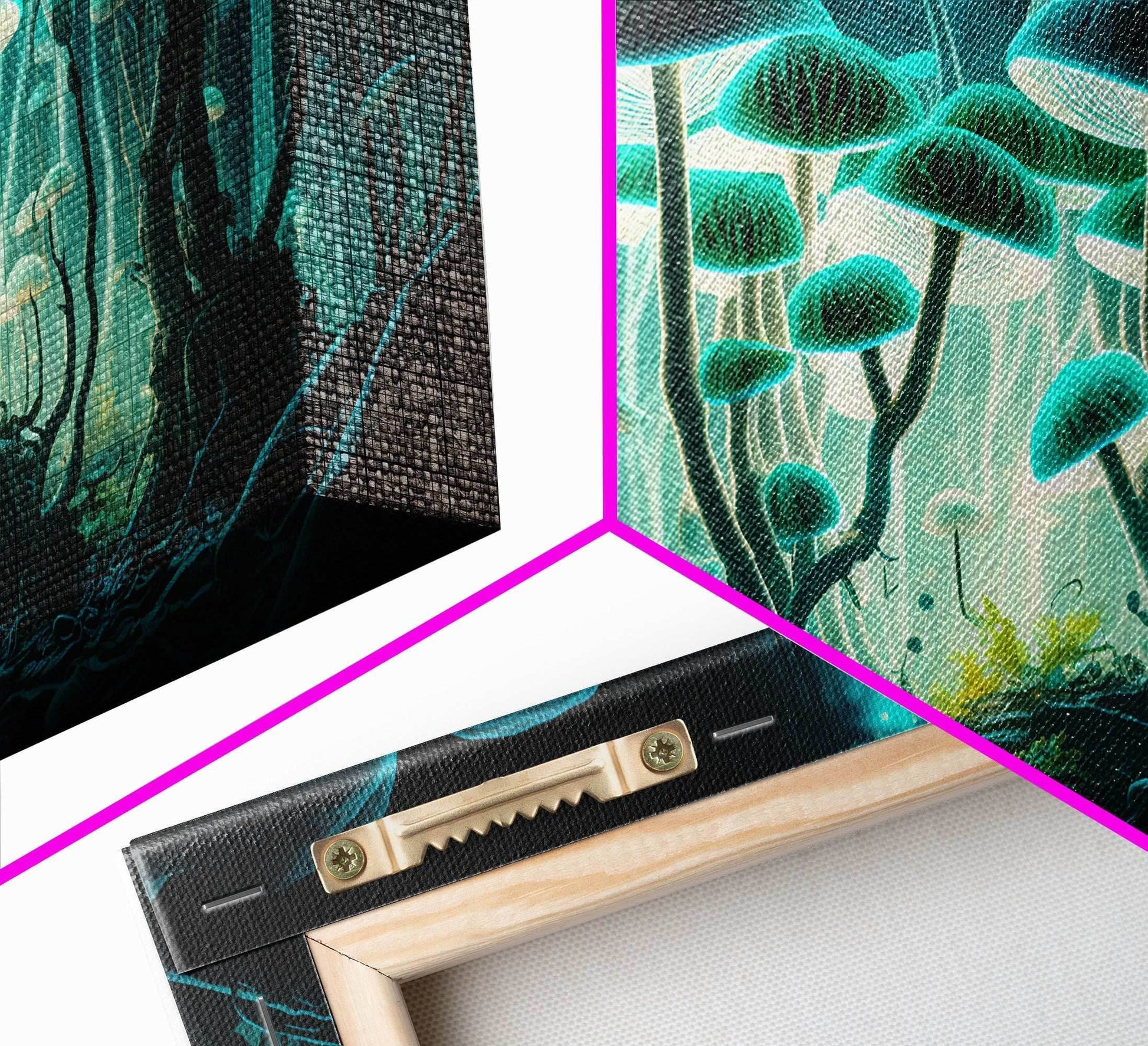 The Forest Floor, Framed Canvas Print, Glowing Mushrooms, Bioluminescent Mushroom Art, Color fantasy wall art - 10x20 Inches / Gallery Wrap Canvas - Ready To Hang