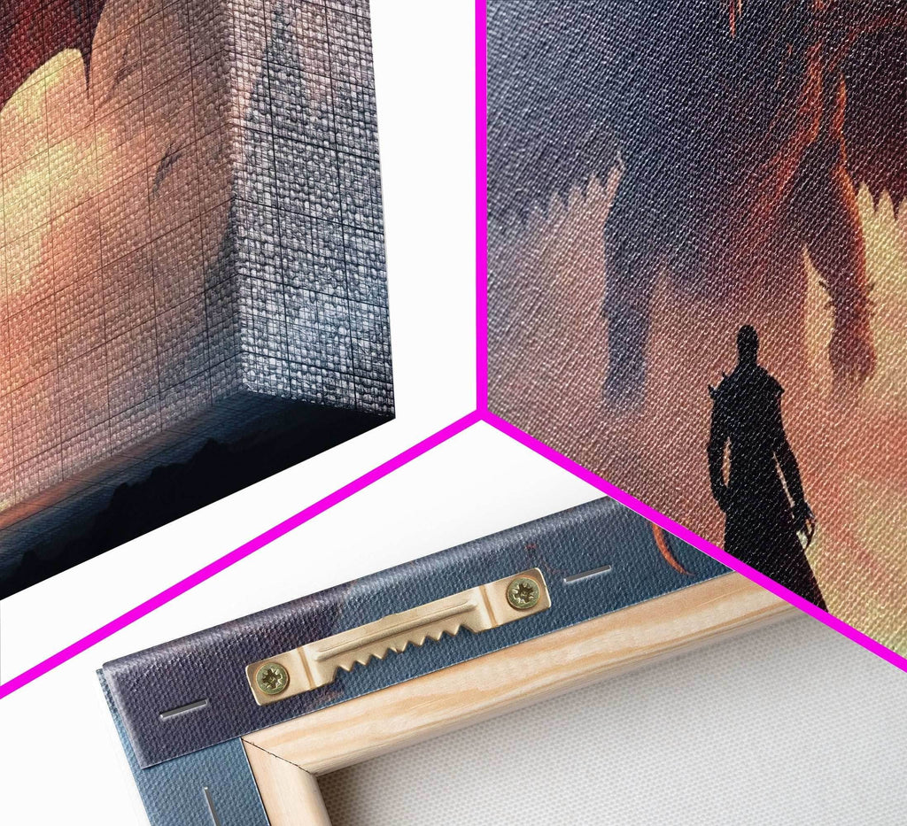Warrior Facing Down a Dragon, Framed Canvas Print, Unique Fantasy Wall Art, In The Time of Dragons - 10x20 Inches / Gallery Wrap Canvas - Ready To Hang