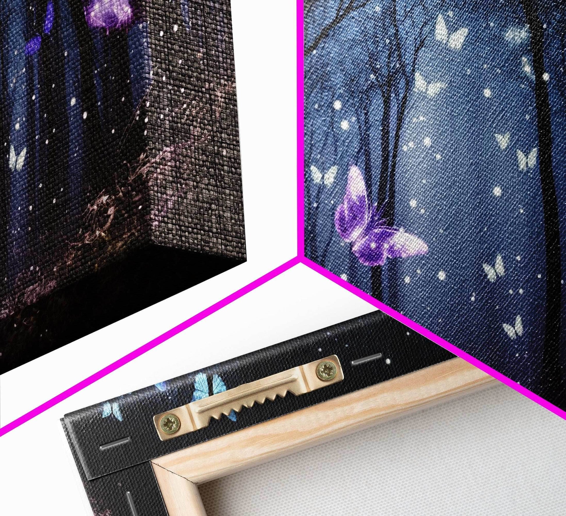 Glowing Butterflies, Framed Canvas Print, Fantasy Decor, High Fantasy Canvas Art, Fairy Forest - 10x20 Inches / Gallery Wrap Canvas - Ready To Hang