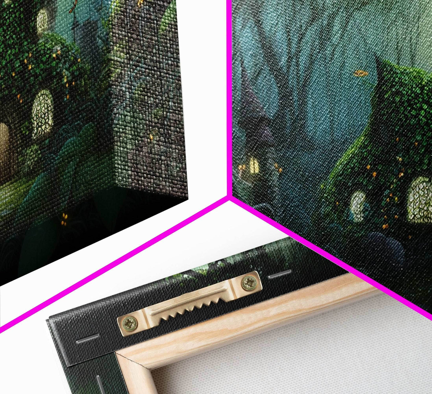 Gnome City, Wall Art, Fantasy Canvas Print, Framed Art, Tiny Gnome Houses On The Forest Floor - 10x20 Inches / Gallery Wrap Canvas - Ready To Hang