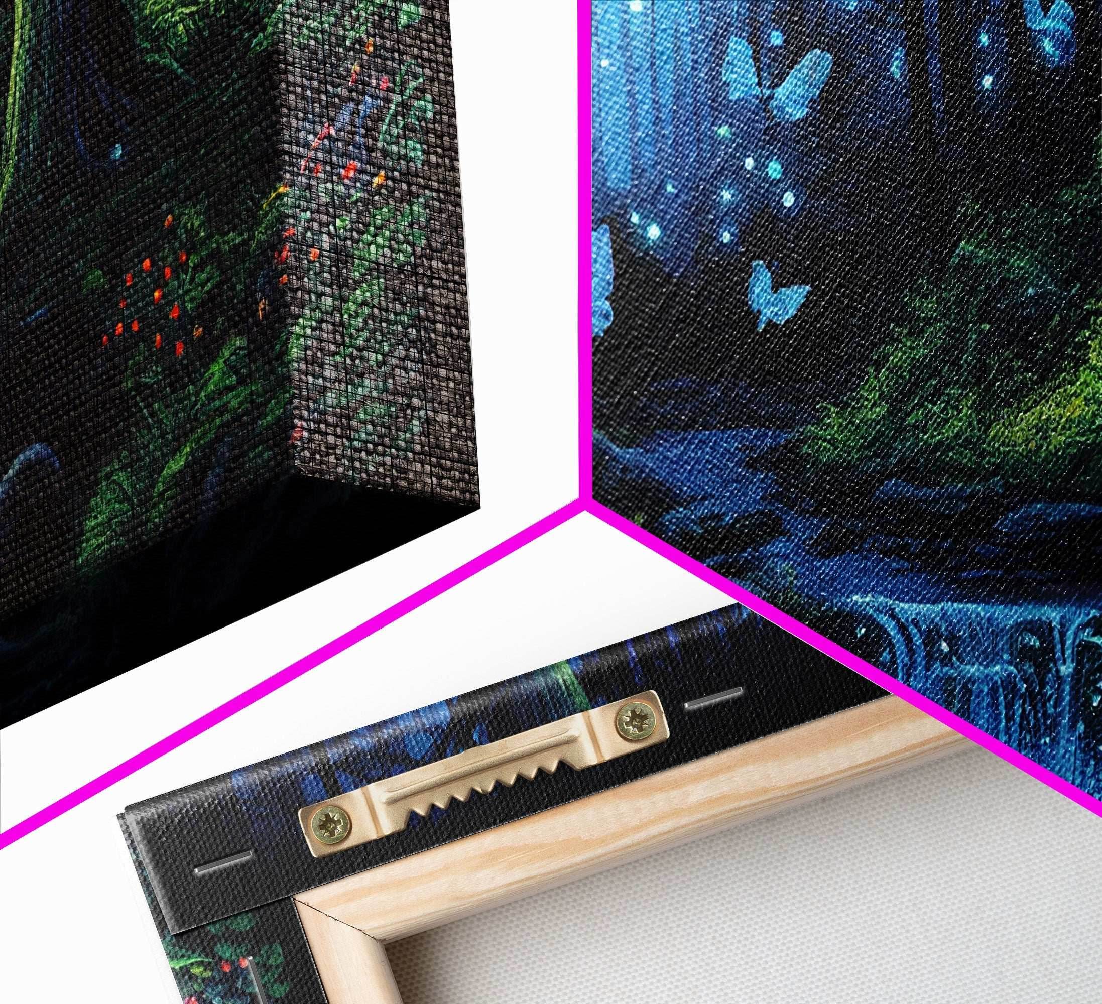 Enchanted Forest Painting, Fantasy Art, Fairy House, Fantasy, Woodland Decor, Woods, Forest, Fairy Forest with Blue Butterflies - 10x20 Inches / Gallery Wrap Canvas - Ready To Hang