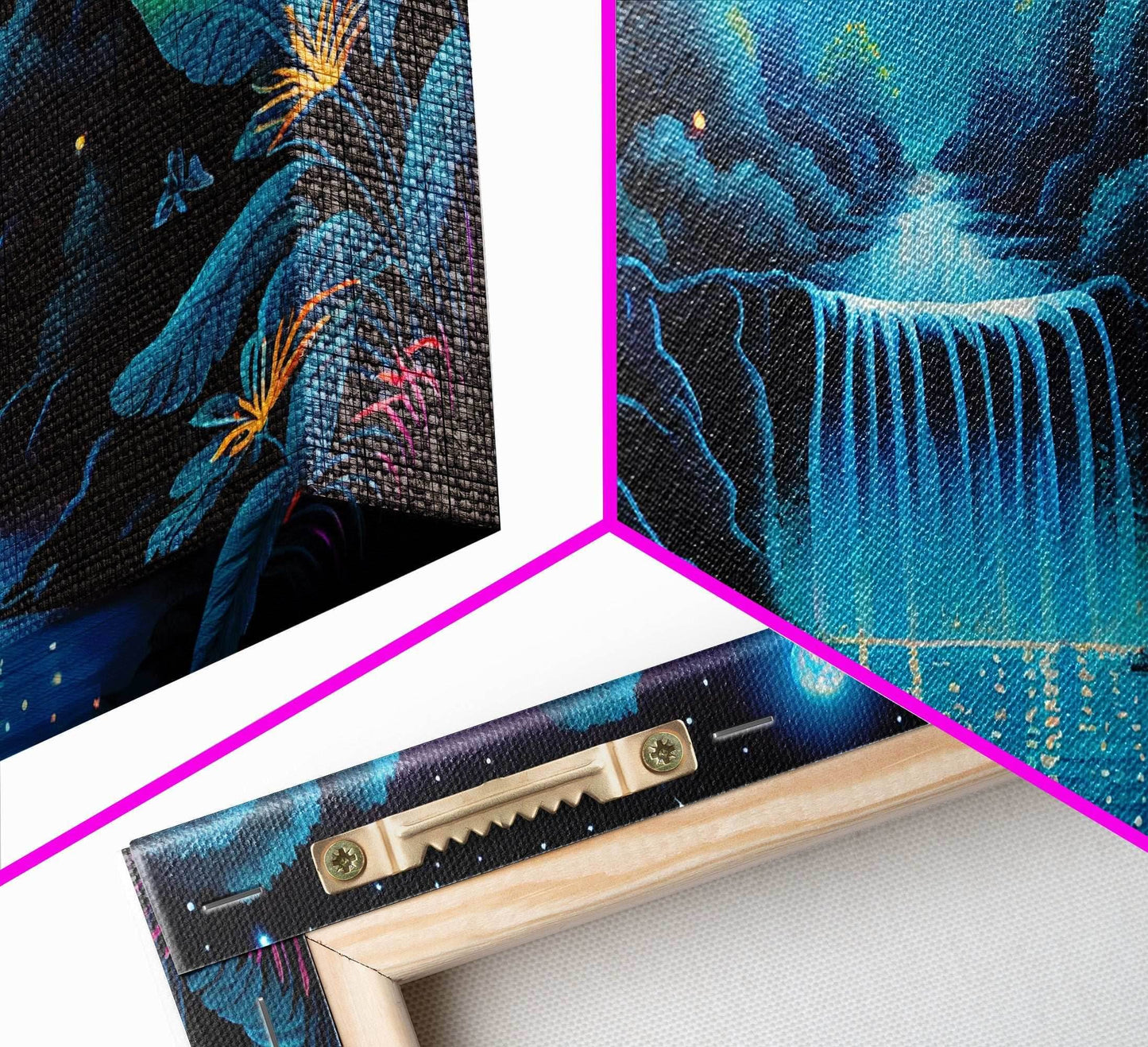 The Secret Waterfall, Enchanted Forest With Painting, Fantasy Art, Fairy House, Fantasy, Woodland Decor, Woods, Forest with Blue Butterflies - 10x20 Inches / Gallery Wrap Canvas - Ready To Hang