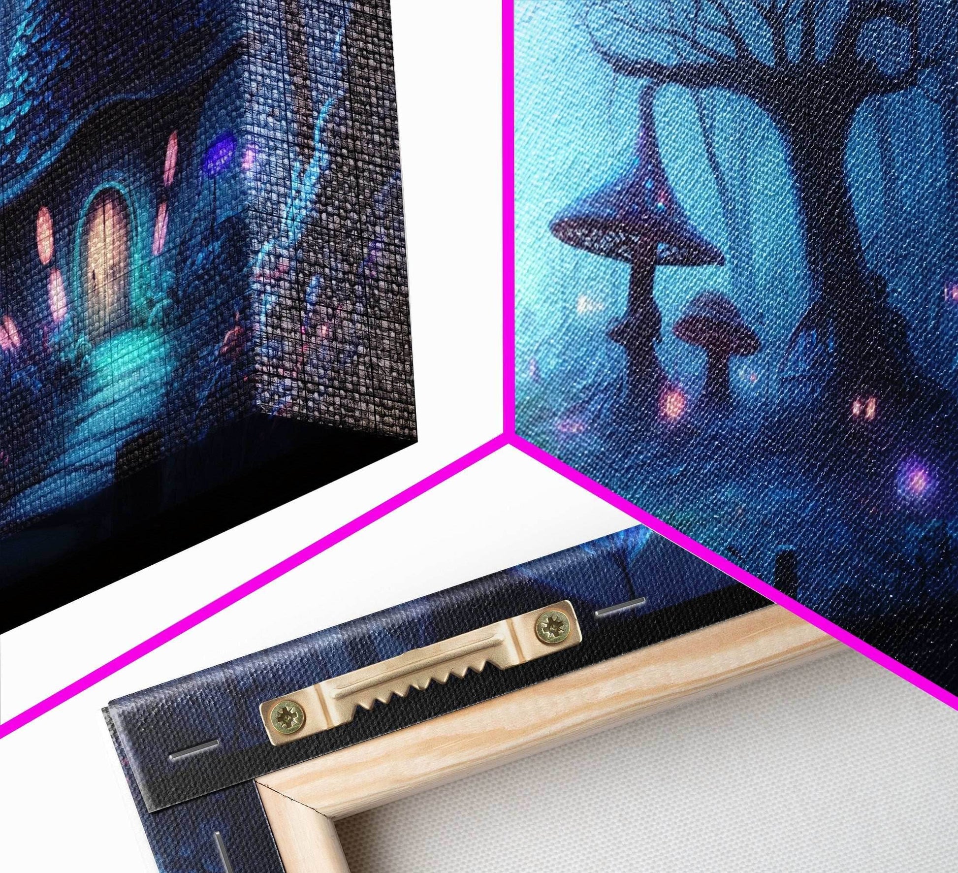 Magical Mushroom Fantasy Forest Wall Art, Framed Canvas Print, Game Room Art, Fantasy Decor - 10x20 Inches / Gallery Wrap Canvas - Ready To Hang