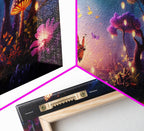 Vibrant Fantasy Forest Wall Art, The Forest Floor, Bioluminescent Glowing Butterflies, Gift, Framed Canvas Print - 10x20 Inches / Gallery Wrap Canvas - Ready To Hang
