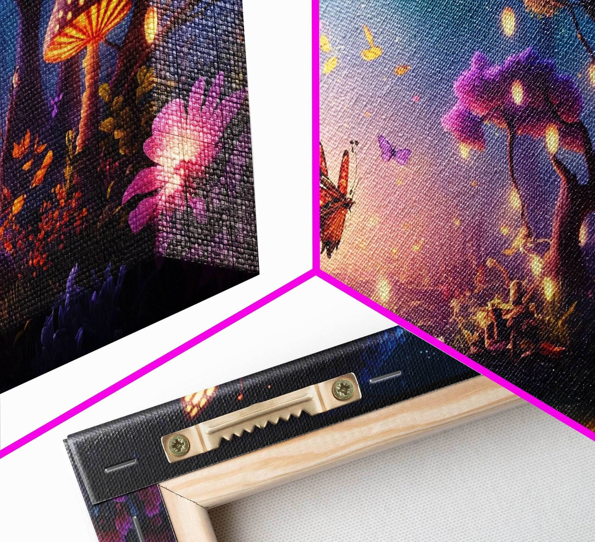 Vibrant Fantasy Forest Wall Art, The Forest Floor, Bioluminescent Glowing Butterflies, Gift, Framed Canvas Print - 10x20 Inches / Gallery Wrap Canvas - Ready To Hang