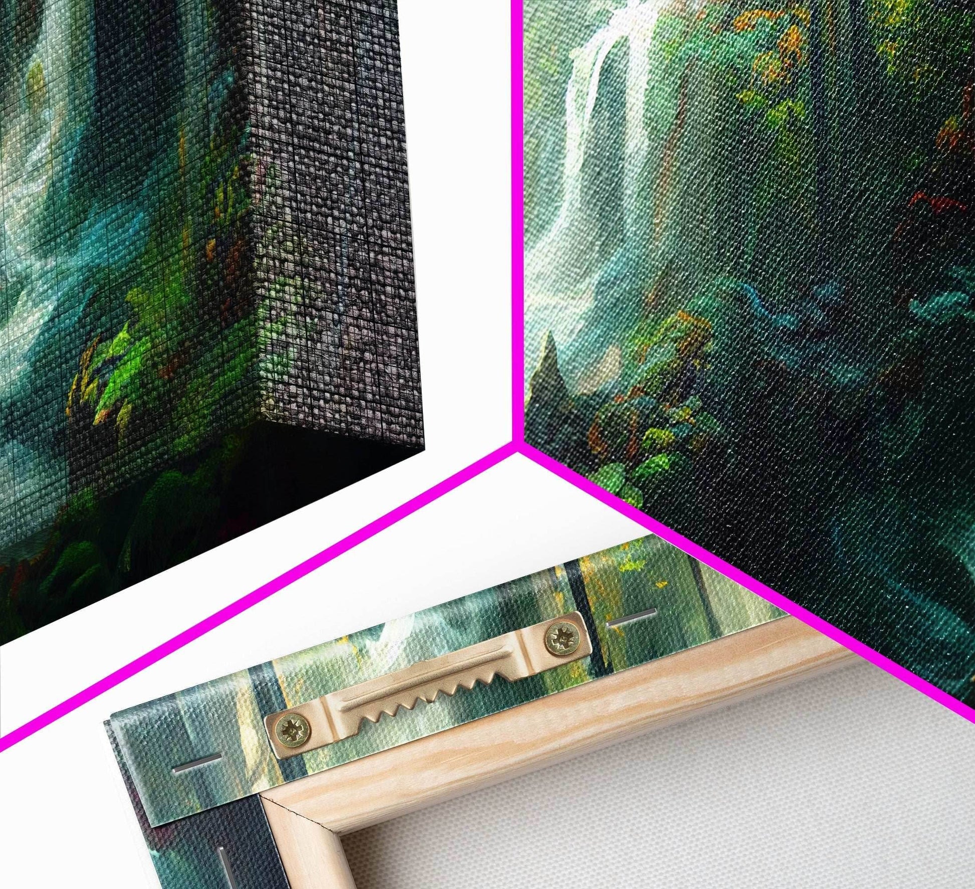 Waterfall wall art, canvas print, giclee, fantasy wall art, water color, nature wall decor, water landscape art, serenity art - 10x20 Inches / Gallery Wrap Canvas - Ready To Hang