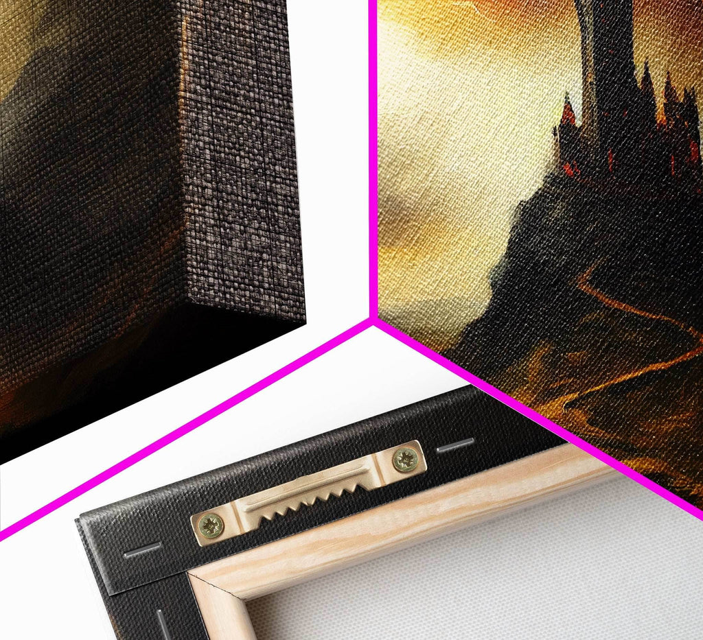 Panoramic Dark Fantasy Wall Art, Framed Canvas, Wood Frame Art, The Dark Castle Oil Painting Fantasy Decor, DND Art - 10x30 Inches / Gallery Wrap Canvas - Ready To Hang