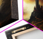 Panoramic Dark Fantasy Wall Art, Framed Canvas, Wood Frame Art, The Dark Castle Oil Painting Fantasy Decor, DND Art - 10x30 Inches / Gallery Wrap Canvas - Ready To Hang