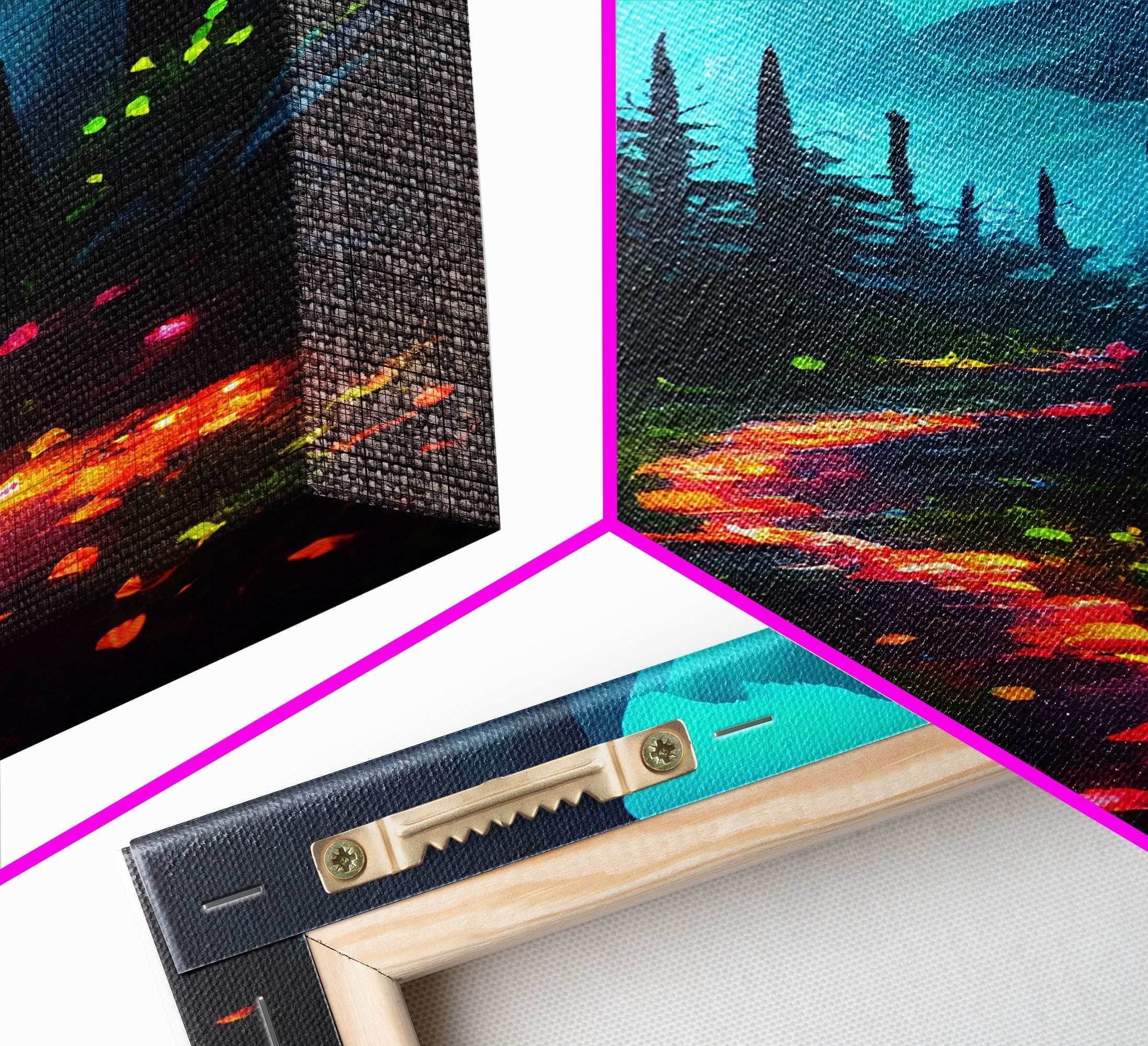 Luminescent magical forest poster art, fine art print, glowing trail though the trees, fantasy art, gloomy wall art, dark decor - 8x12 Inches / Gallery Wrap Canvas - Ready To Hang