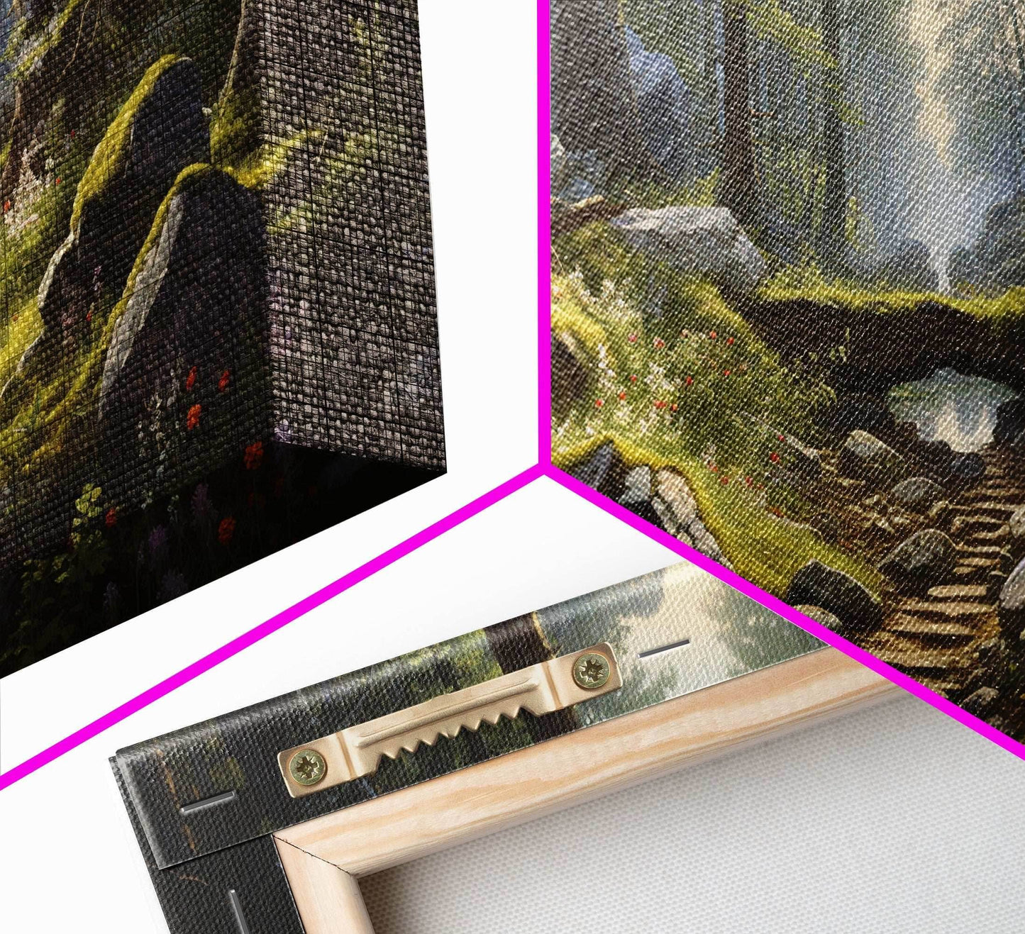 SlightlyScorched Framed Canvas Print Emerald Green Fantasy Forest, Mountain Forest Lake Landscape Minimalist Modern Art Nature Wall Decor - 10x20 Inches / Gallery Wrap Canvas - Ready To Hang