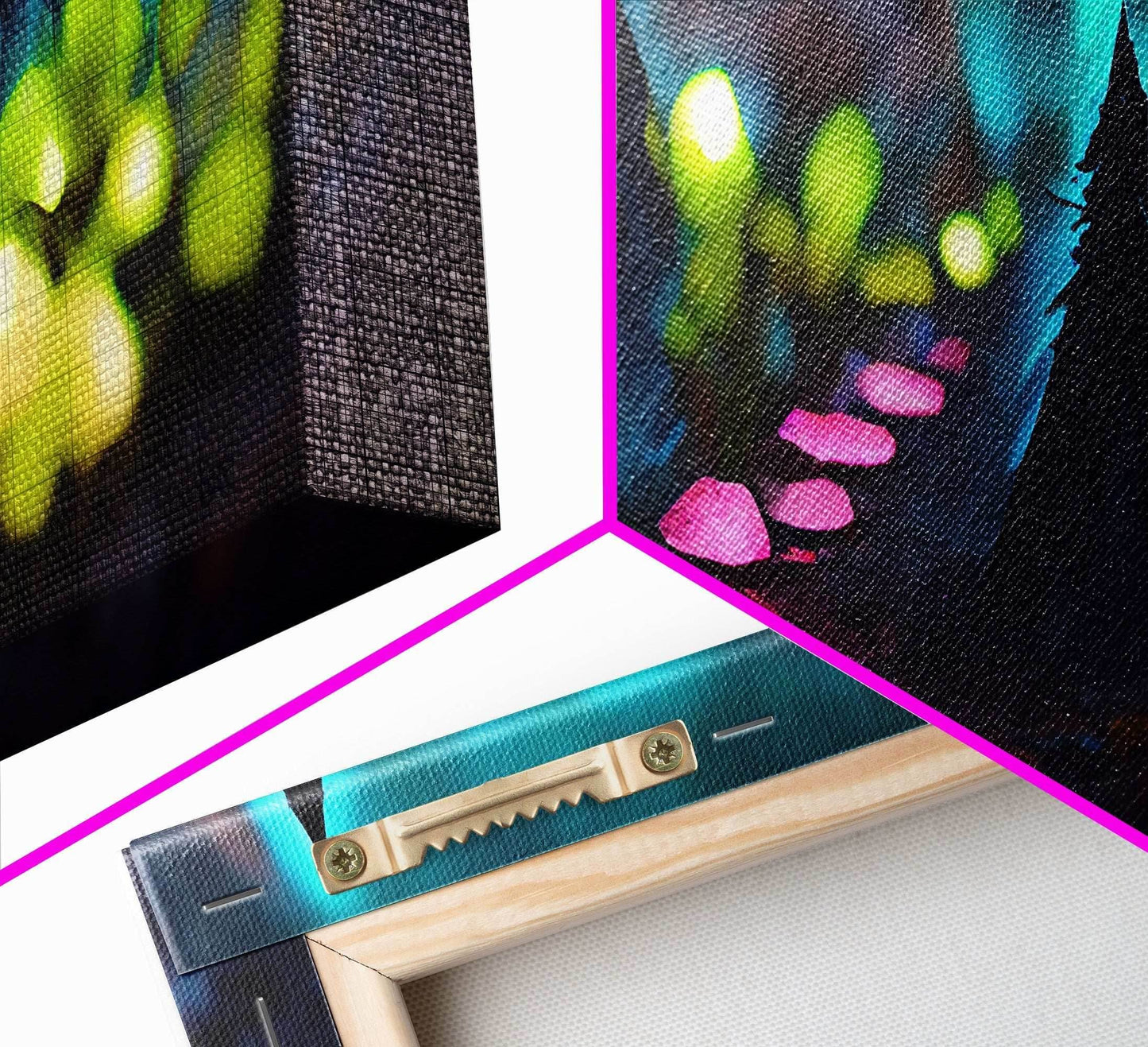 Luminescent trail in the forest, fantasy art, RPG concept art, tiny worlds, glowing mushrooms , Ready To Hang Canvas Print, Panoramic Art, - 10x30 Inches / Gallery Wrap Canvas - Ready To Hang