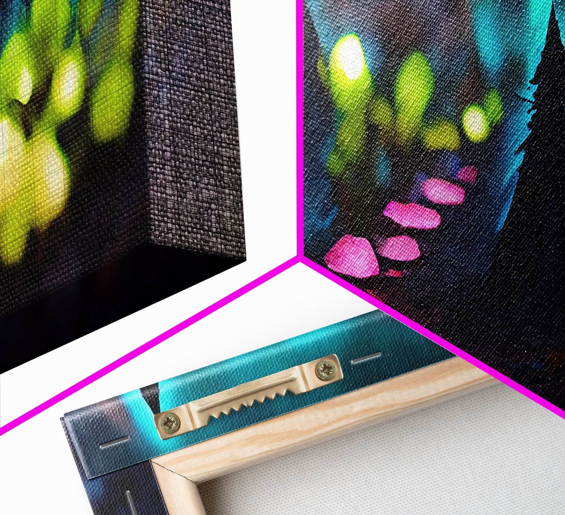 Luminescent trail in the forest, fantasy art, RPG concept art, tiny worlds, glowing mushrooms , Ready To Hang Canvas Print, Panoramic Art, - 10x30 Inches / Gallery Wrap Canvas - Ready To Hang