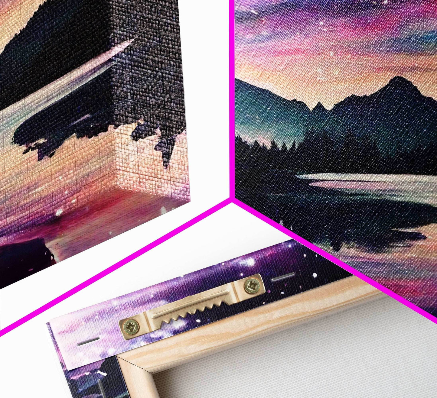 Fantasy Starry Night Magical Forest Landscape, 3 Piece Wall Art, Ready To Hang Canvas Print, Cool Unique Living Room Wall Art Decor - 8x12 In. - 3 Pieces / Stretched Canvas