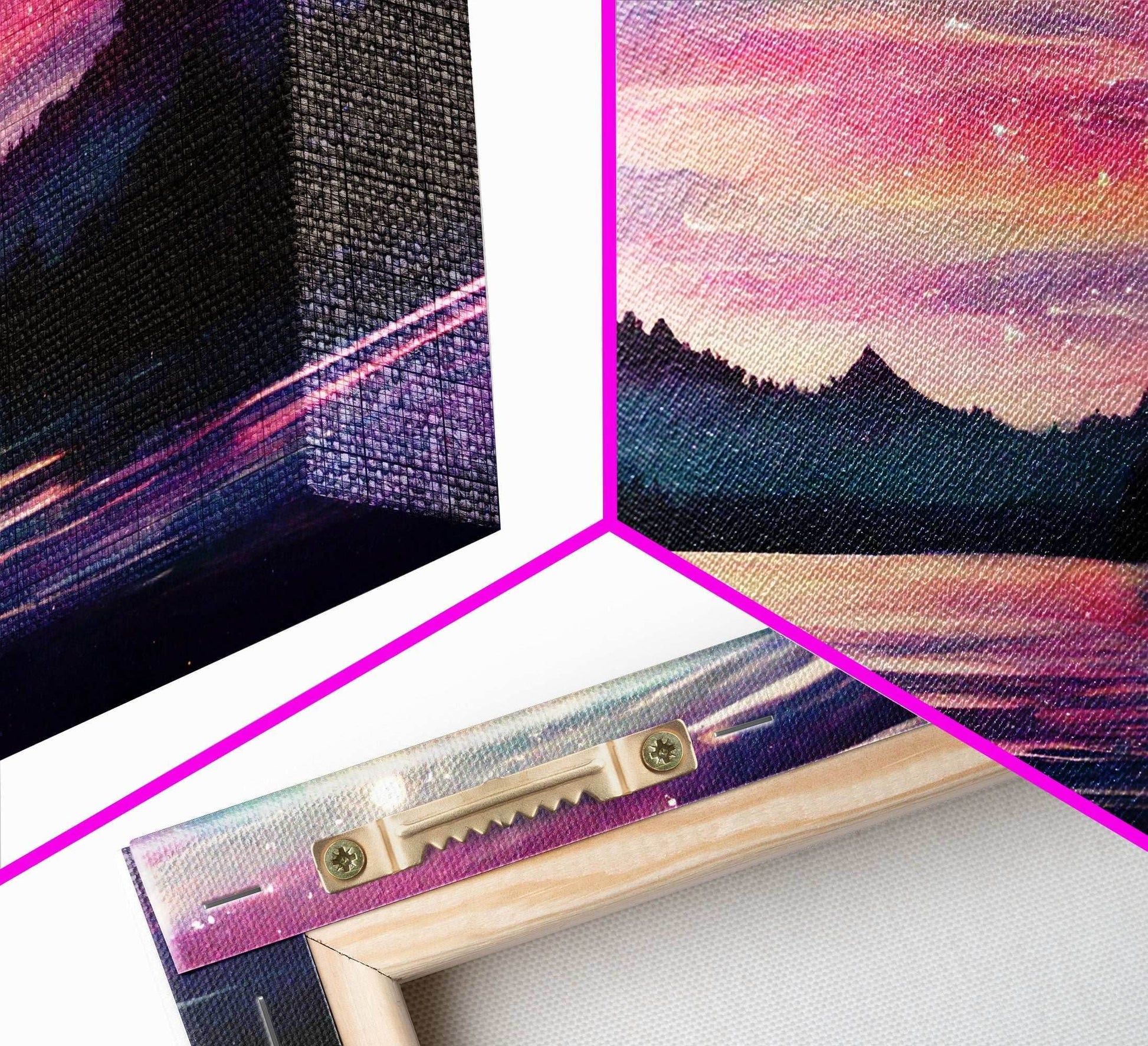 Starry Night Magical Forest Fantasy Landscape, 3 Piece Wall Art, Ready To Hang Canvas Print, Cool Living Room Wall Art Decor - 8x12 In. - 3 Pieces / Stretched Canvas