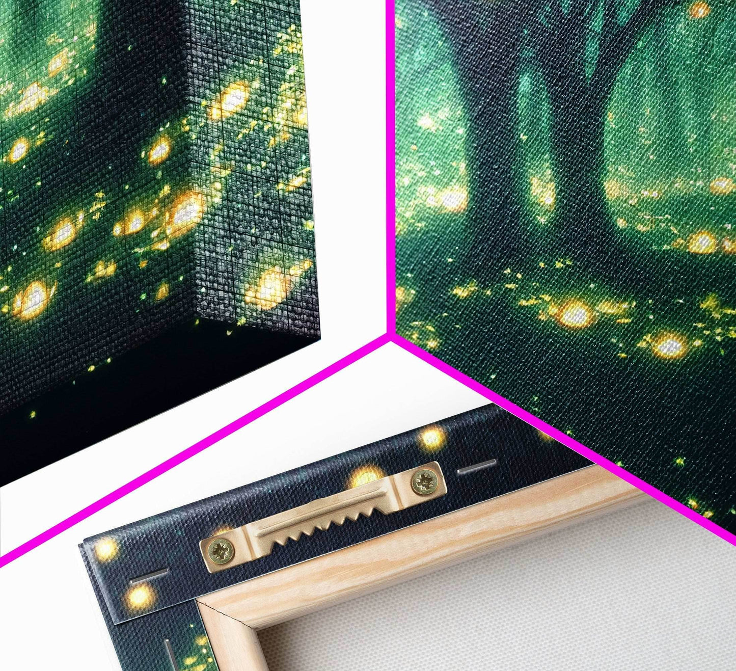 Fantasy Forest At Night With Fireflies, Extra Large Wall Art, Framed Panoramic Canvas Print, Framed Wall Art - 10x30 Inches / Gallery Wrap Canvas - Ready To Hang
