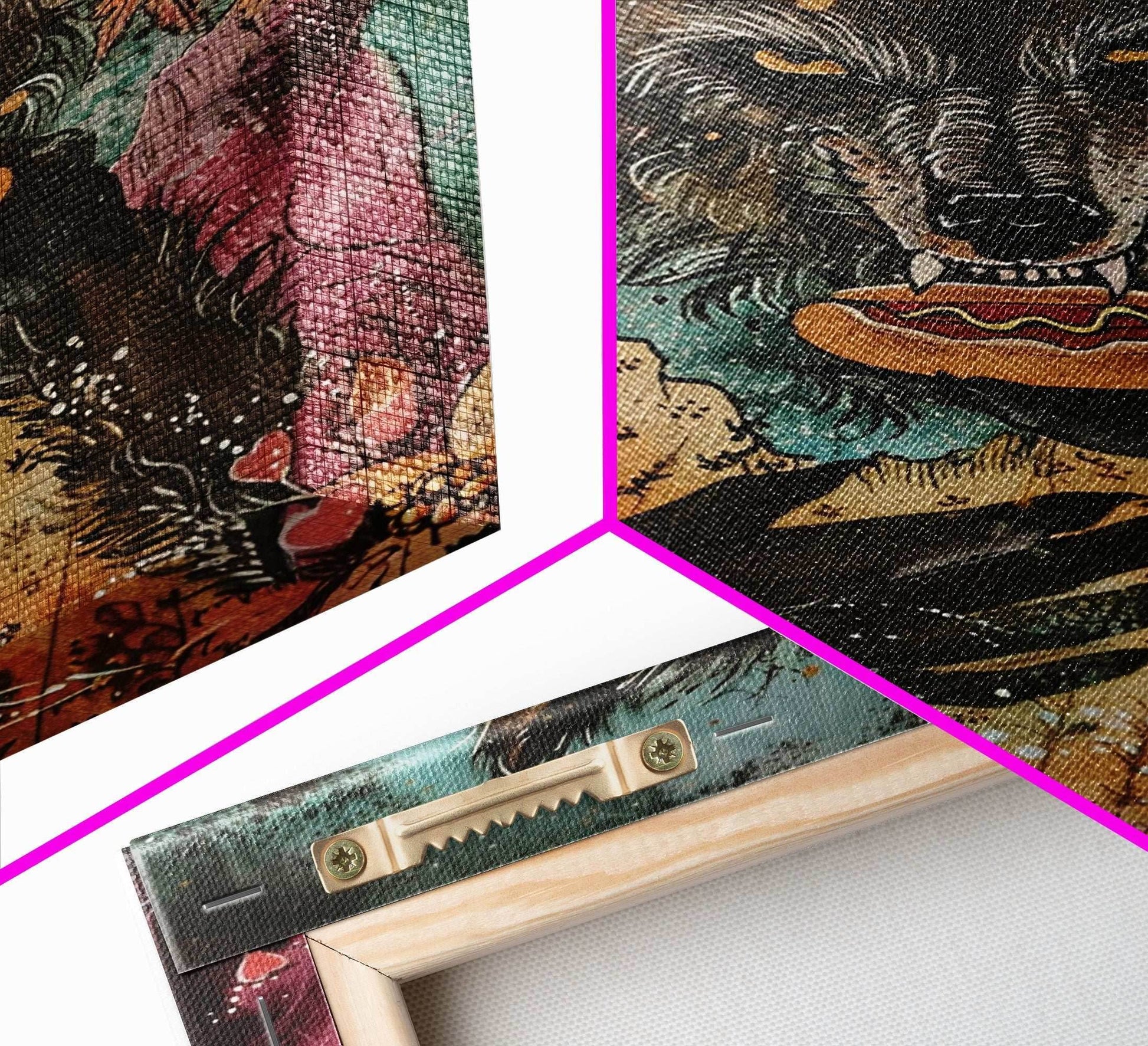 Halloween Werewolf Holding Hotdog, Framed Canvas Print, Wall Art, Home Decor, Spooky Artwork, Fantasy Decor, Halloween Decor - 8x12 Inches / Gallery Wrap Canvas - Ready To Hang