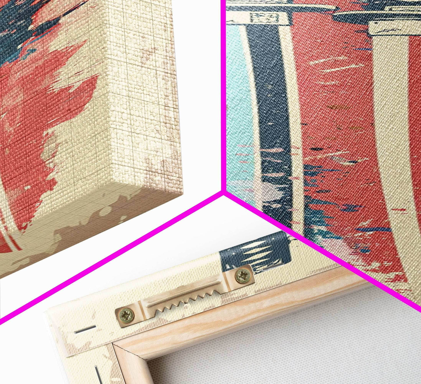 Abstract Samurai Swords Framed Canvas Print Ukiyo-e Art Japanese Style Tall Art Skinny Art Wood Block Print - 10x30 Inches / Gallery Wrap Canvas - Ready To Hang