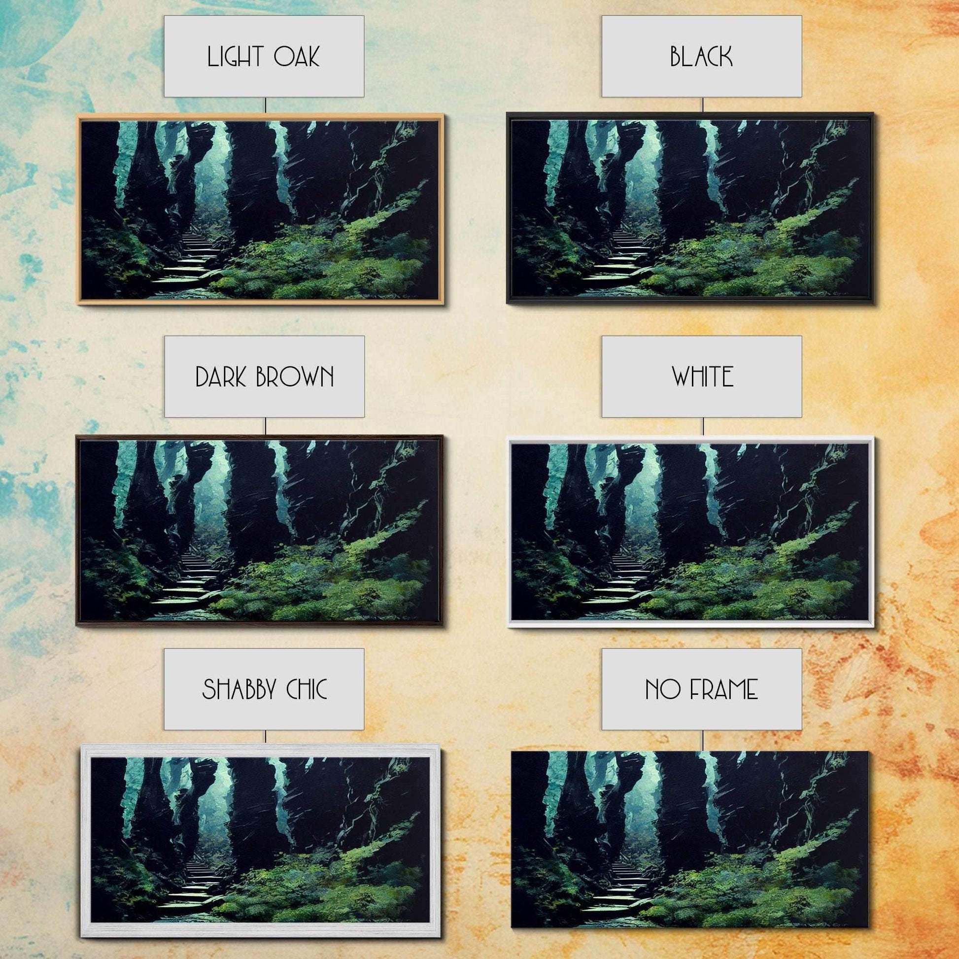 Fantasy Forest with Temple Steps, Wall Decor, Ready To Hang Framed Canvas Print, Oversize Wall Art - 10x20 Inches / Gallery Wrap Canvas - Ready To Hang