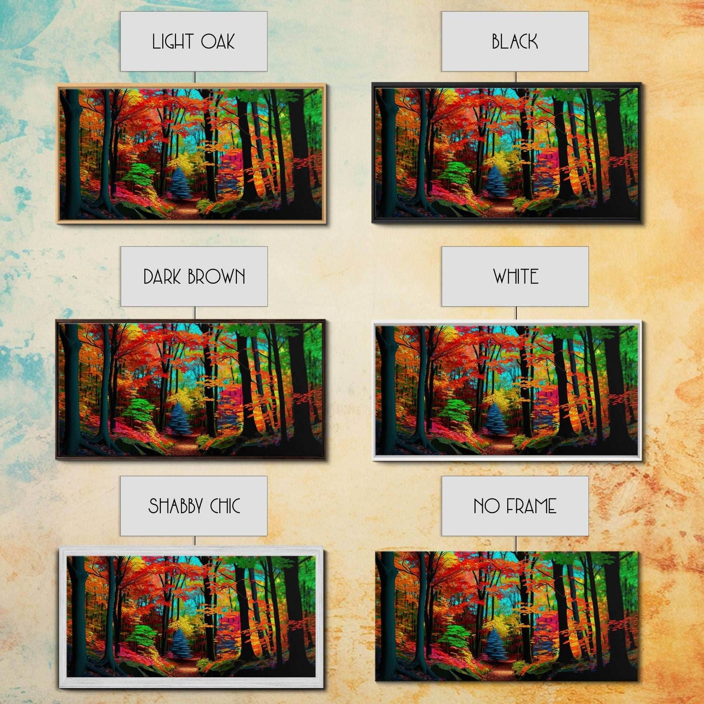 The Sacred Grove, Fantasy Art, Pop Art Forest Landscape, Framed Canvas Print, Colorful Forest Painting, Living Room Art - 10x20 Inches / Gallery Wrap Canvas - Ready To Hang