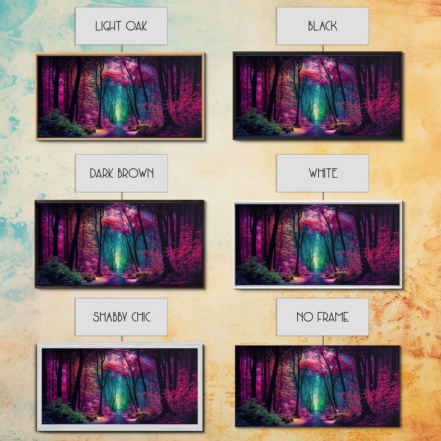 The Secret Grove, Fantasy Art, Pop Art Forest Landscape, Framed Canvas Print, Colorful Forest Painting, Living Room Art - 10x20 Inches / Gallery Wrap Canvas - Ready To Hang